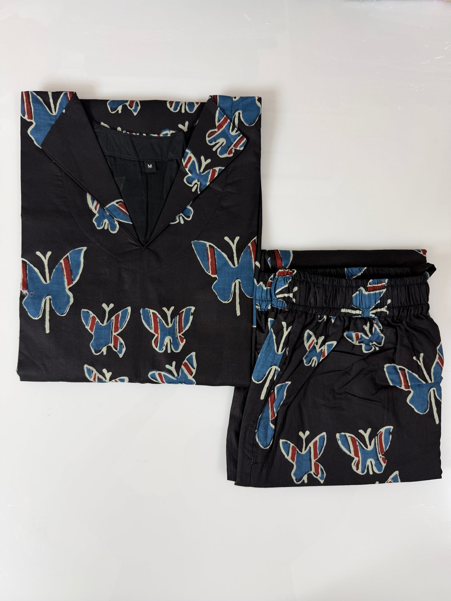 Black Butterfly Print Outdoor Wear Coords