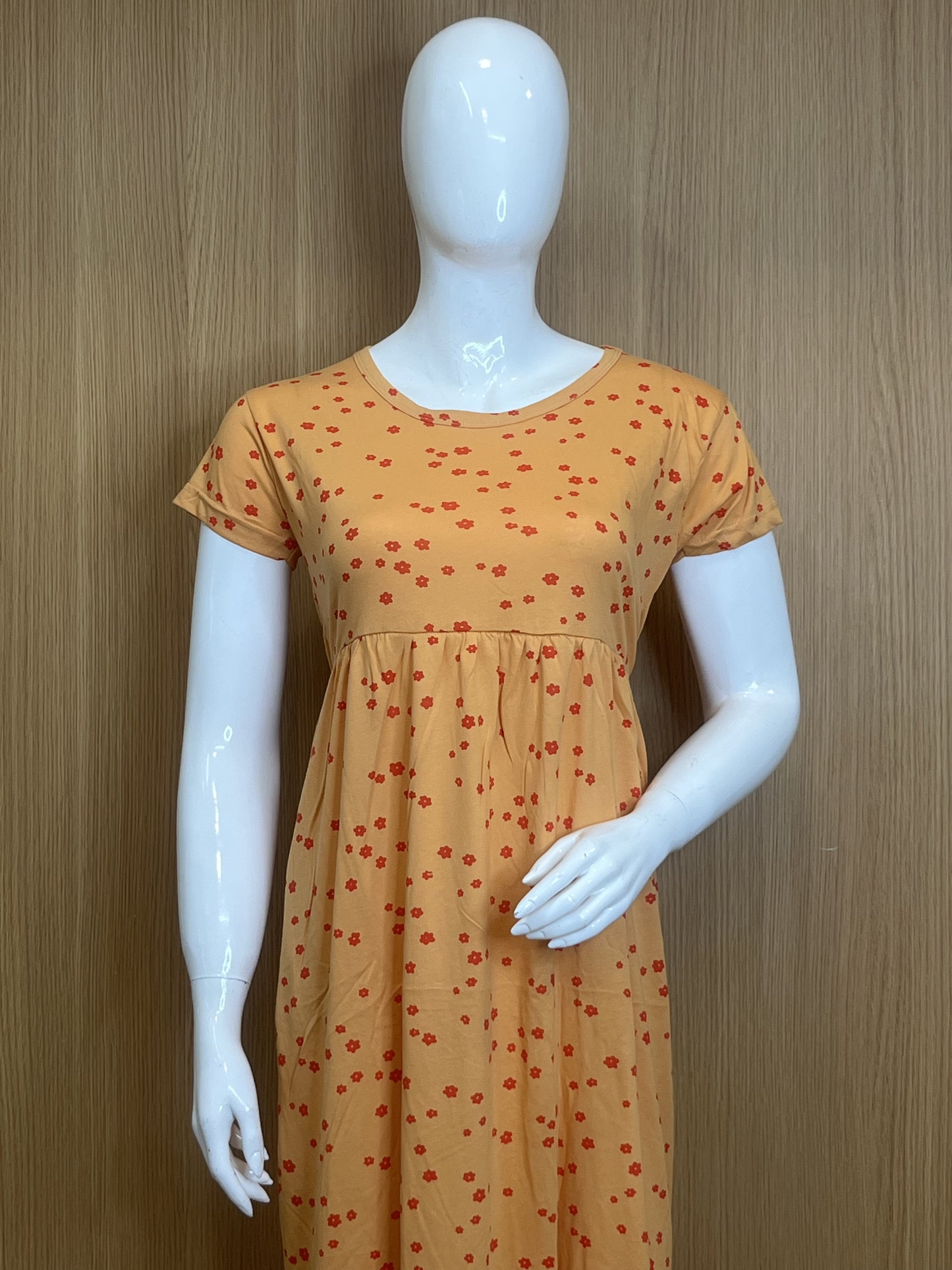 Mustard Yellow Floral Print Round Neck Half Sleeve Non Feeding Maxi