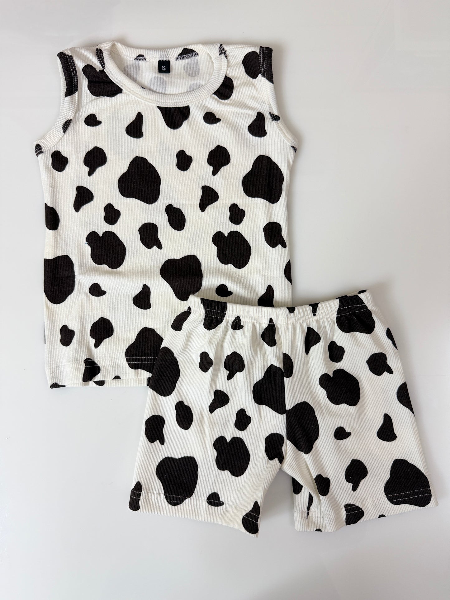 White Cow Print Sleeveless Kids Co-ords