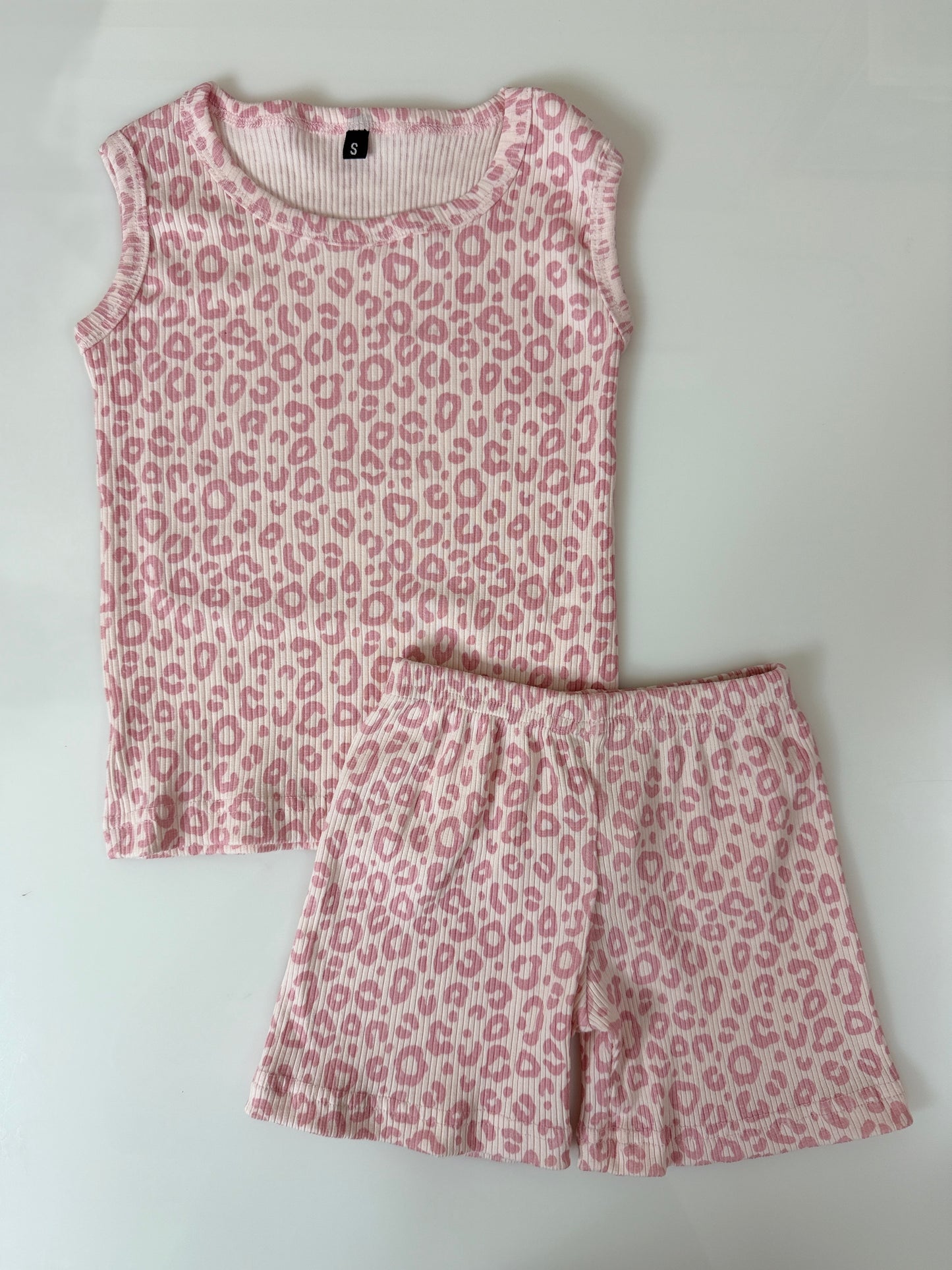 Light Pink Animal Print Sleeveless Kids Co-ords
