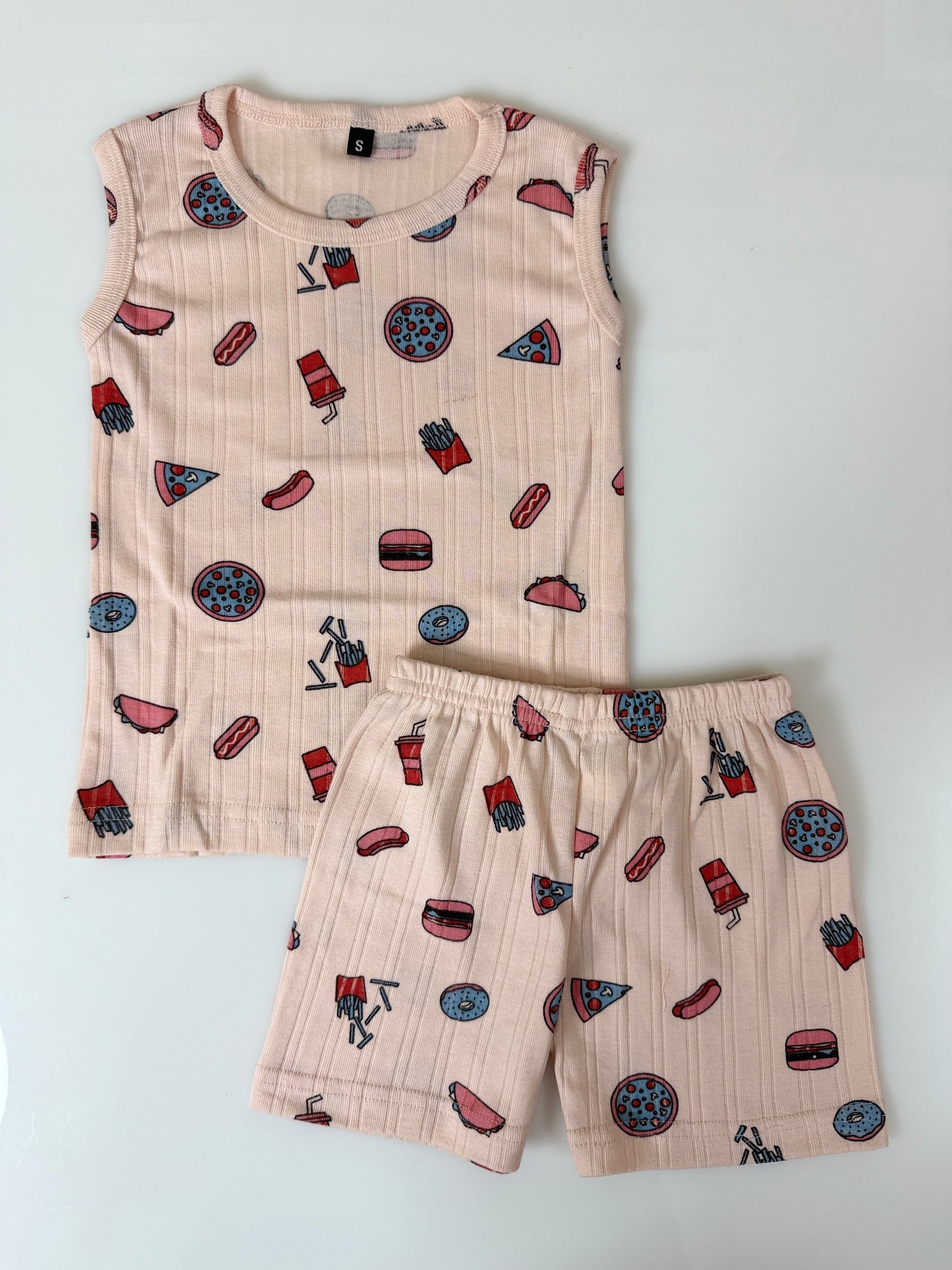 Peach Food Print Sleeveless Kids Co-ords