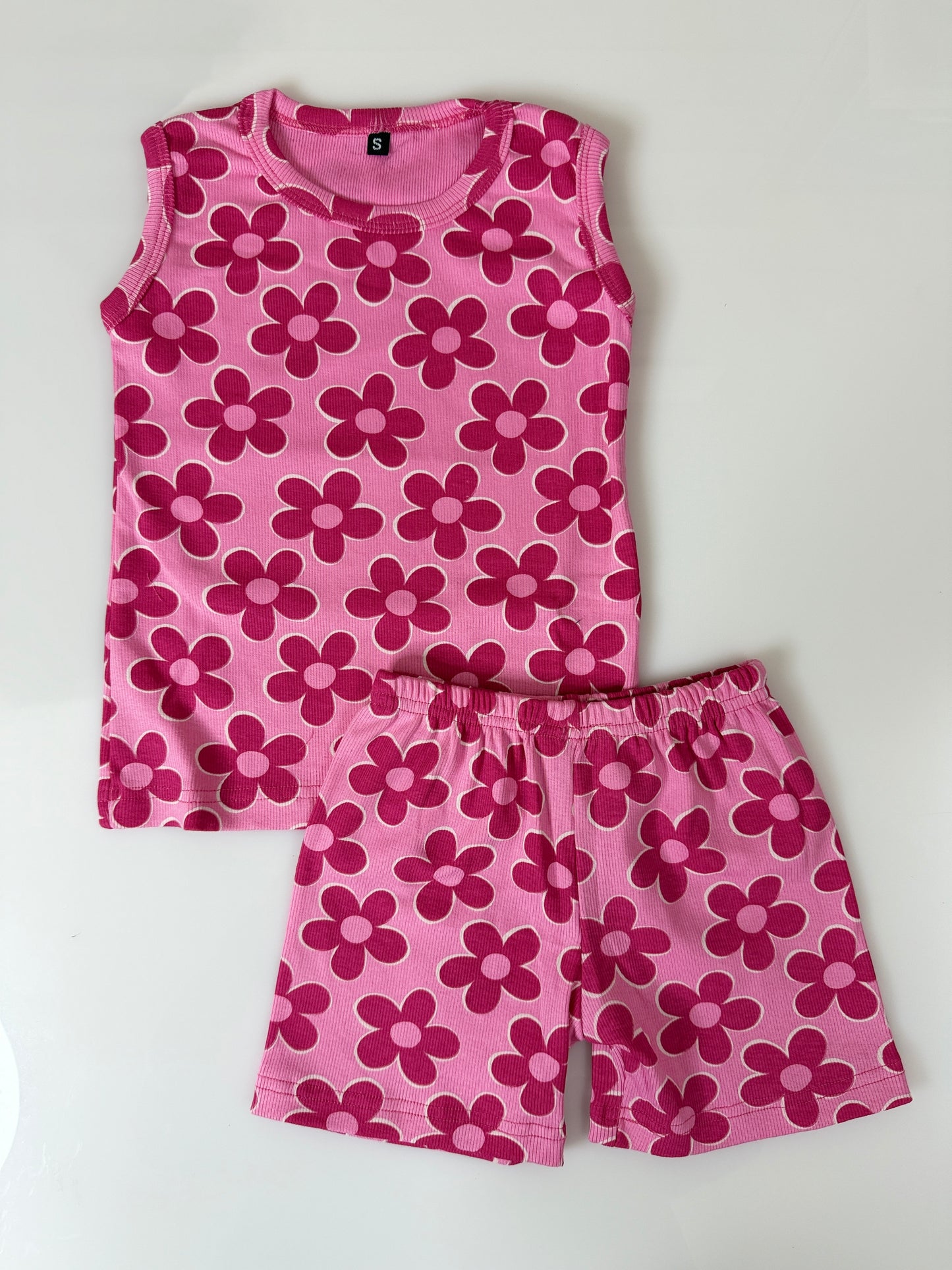 Pink Floral Print Sleeveless Kids Co-ords
