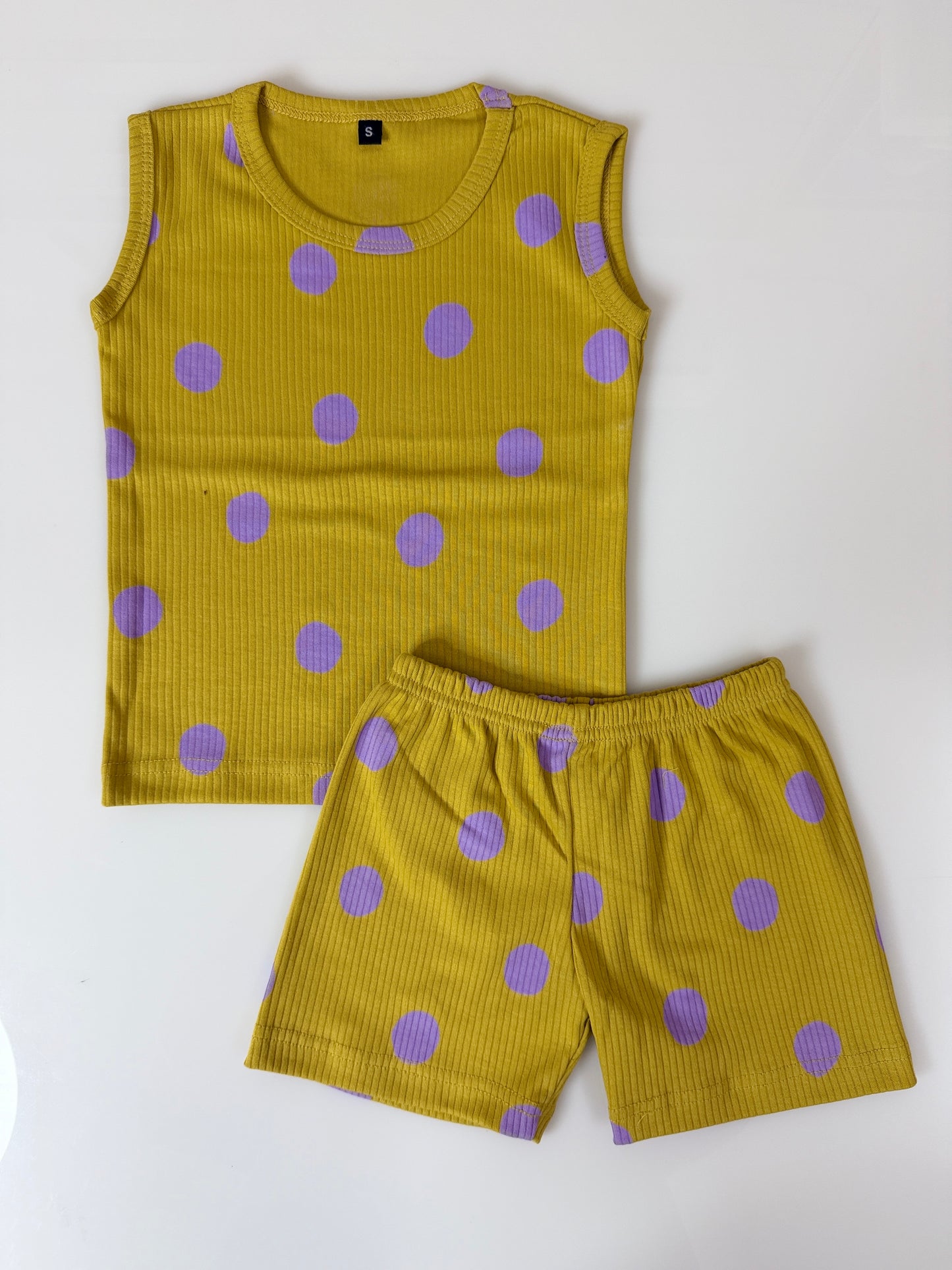 Mustard Polka Dot Print Sleeveless Kids Co-ords