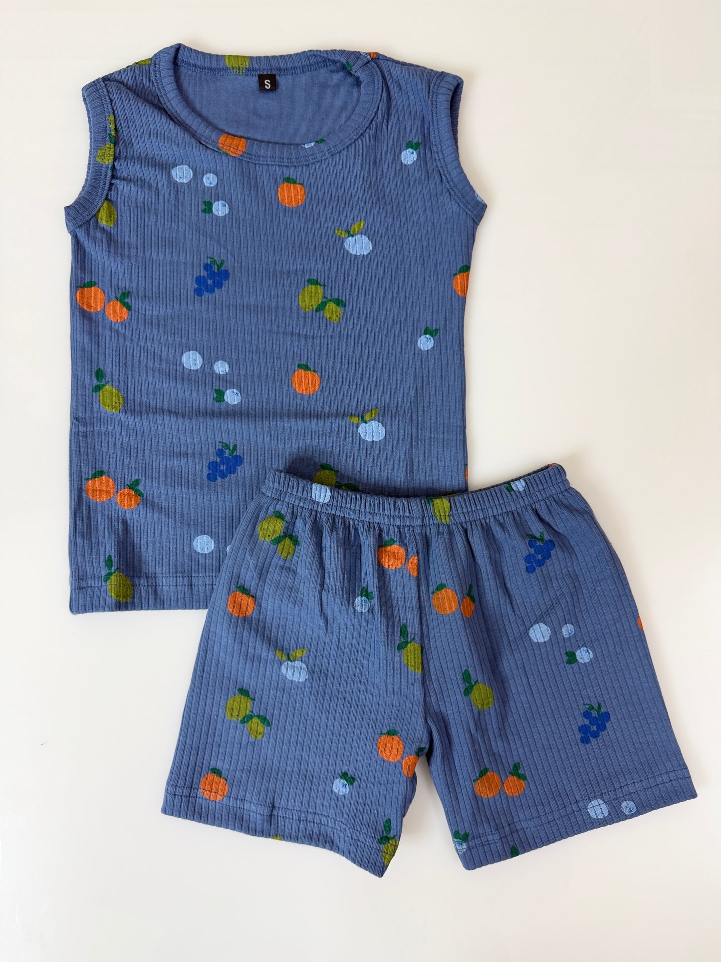 Blue Fruit Print Sleeveless Kids Co-ords