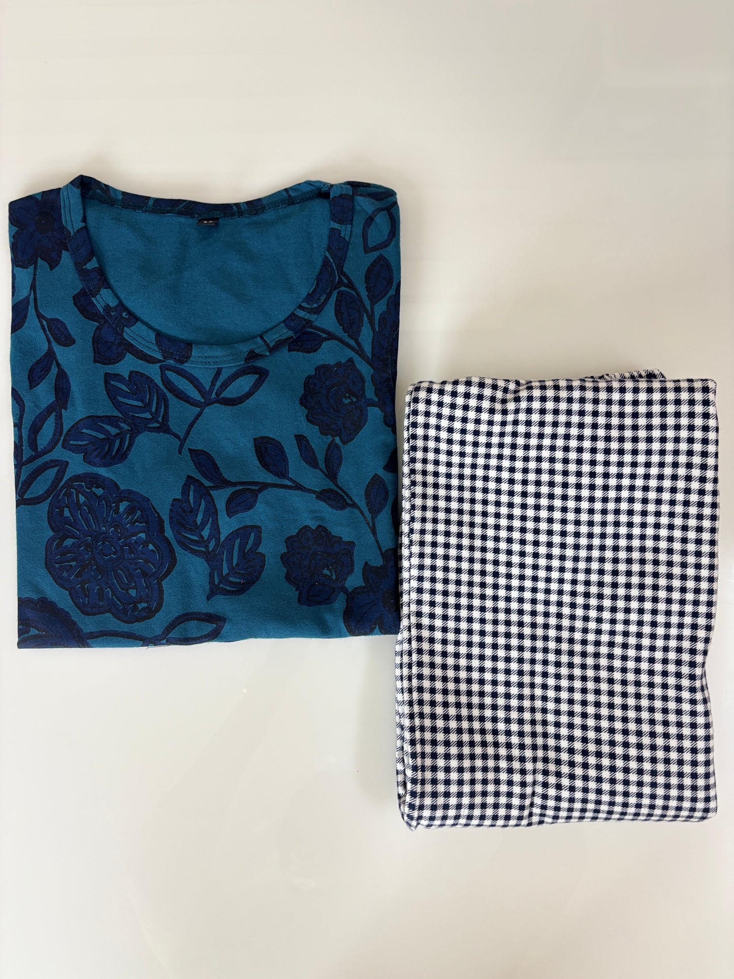 Teal Blue Floral Print T-Shirt and Pant Set