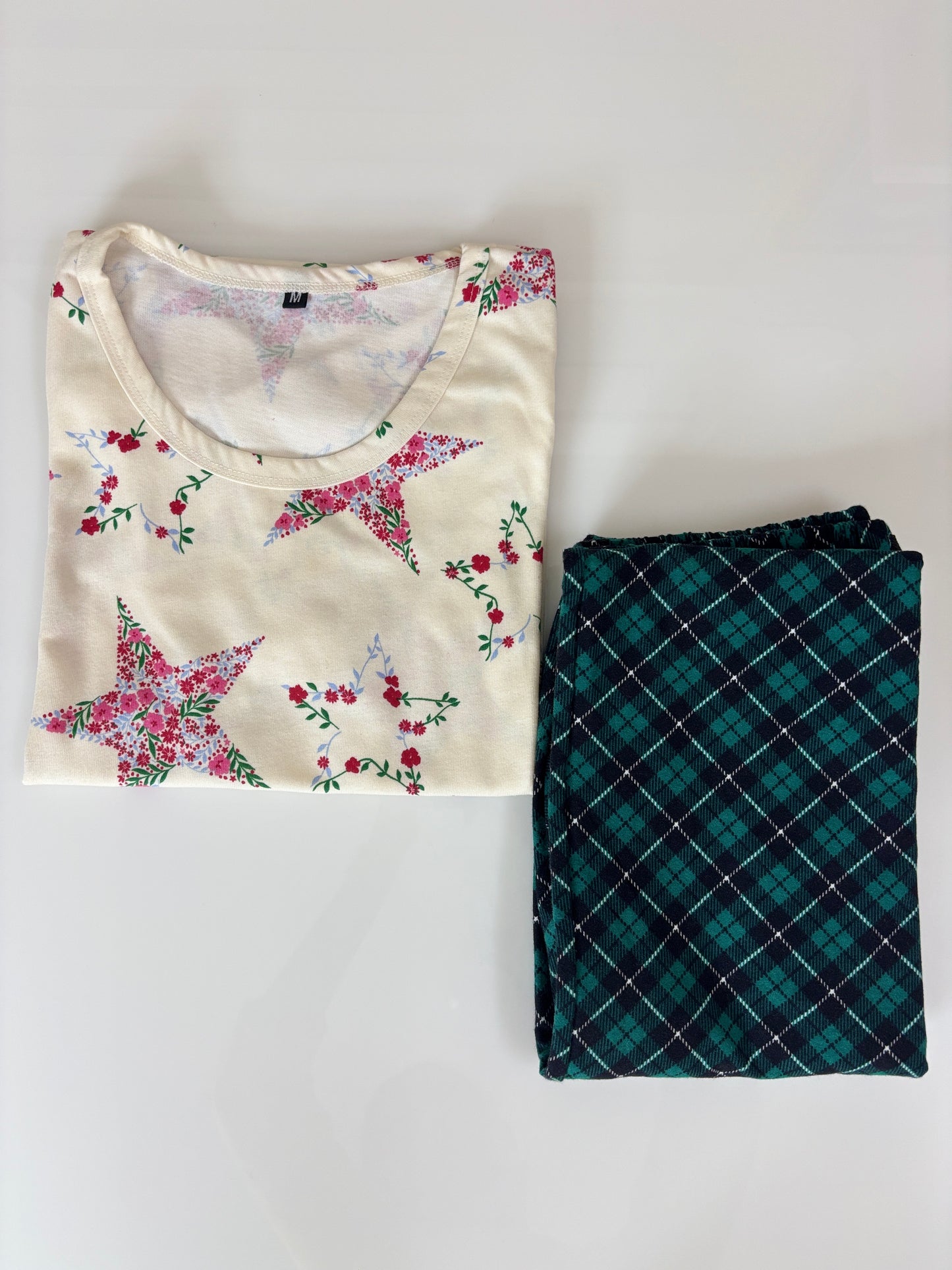 Cream Floral Star Print T-Shirt and Pant Set