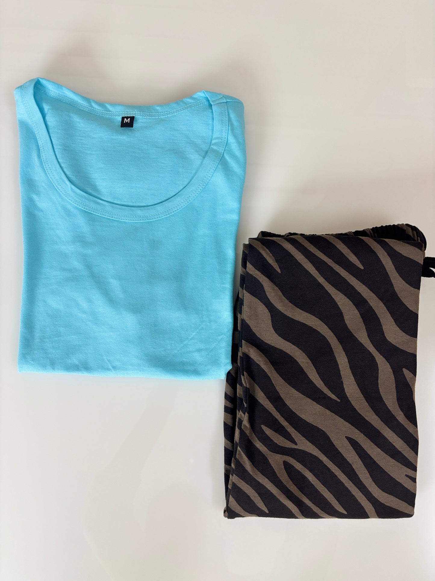 Sky Blue Zebra Print T-Shirt and Pant Se