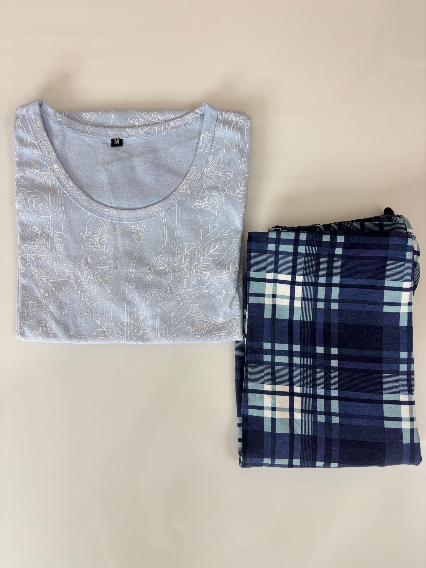 Light Blue Floral Print T-Shirt and Pant Set