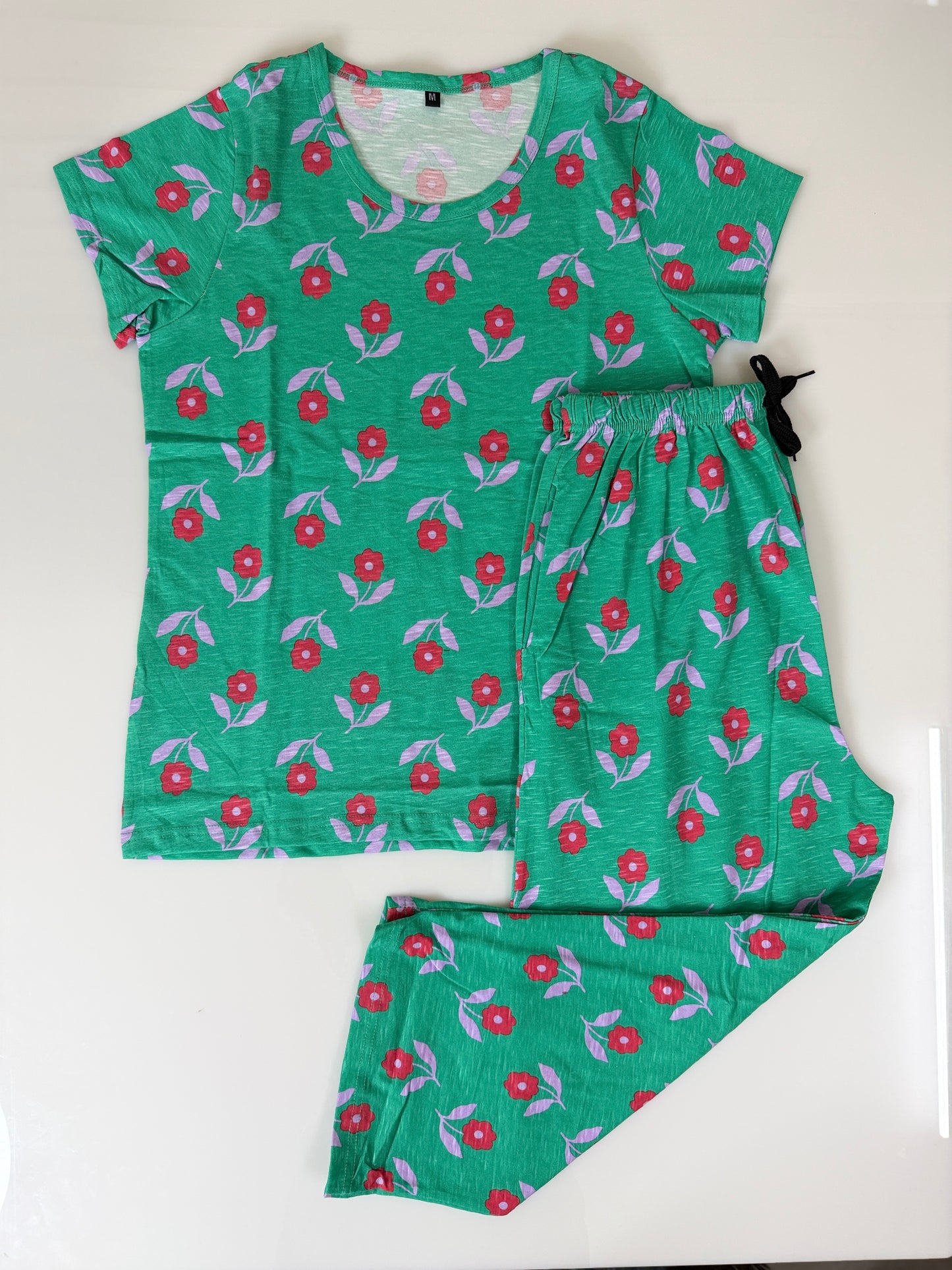 Green Floral Print T-Shirt and 3/4th Coords