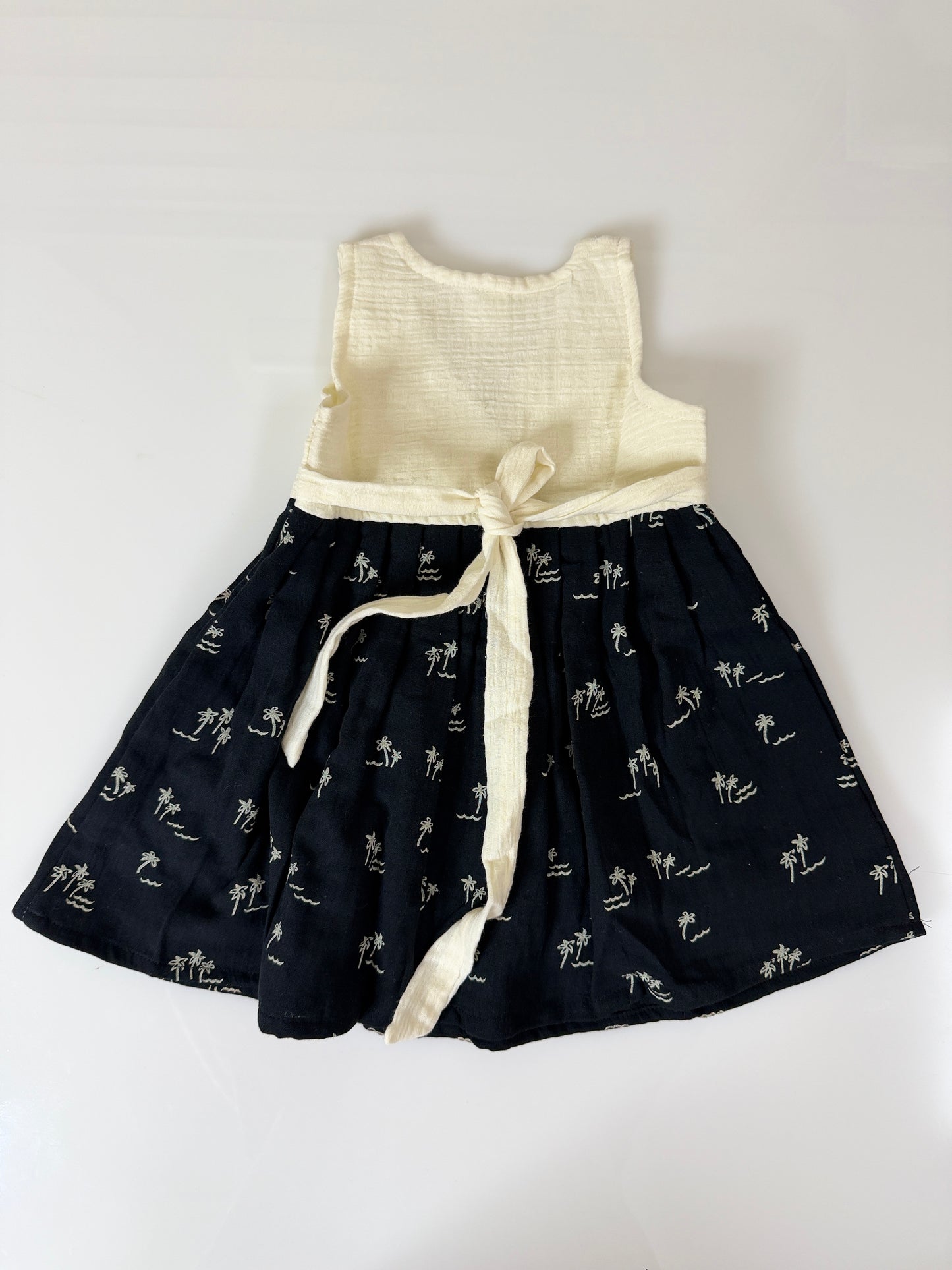 Cream and Navy Palm Print Frock