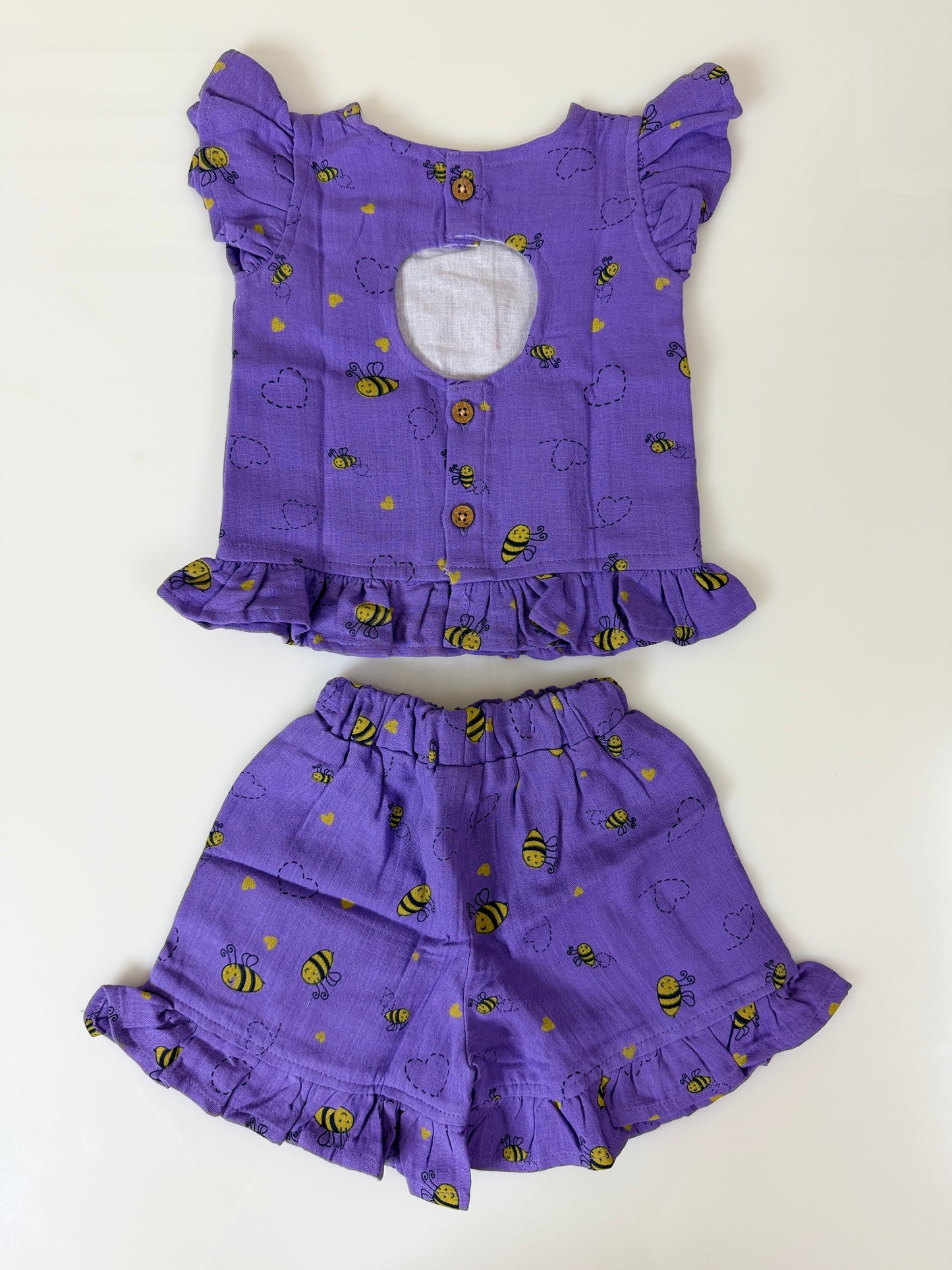 Purple Bee Print Top and Shorts Coords