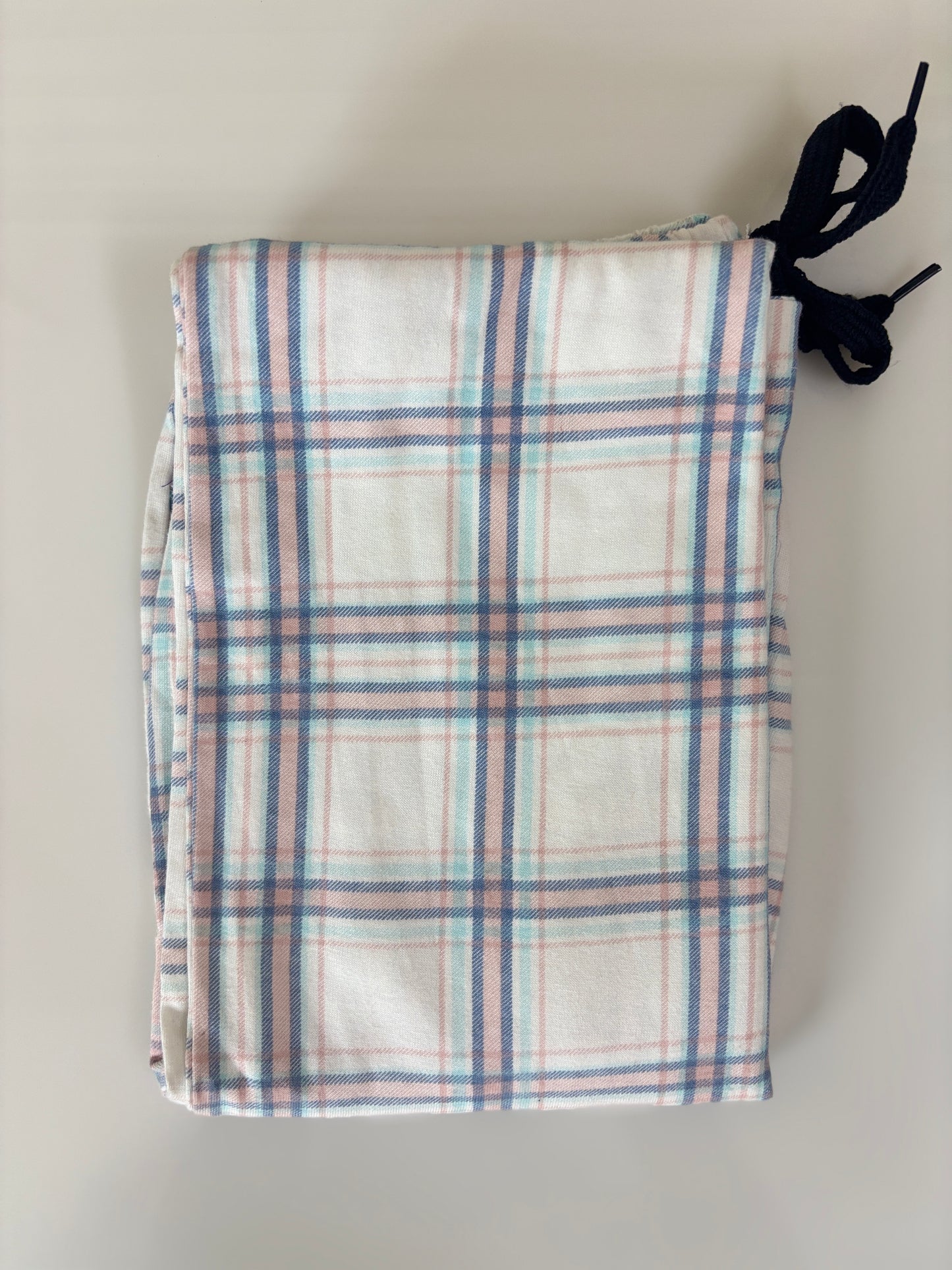 White Blue Pink Check Print Women Night Pant