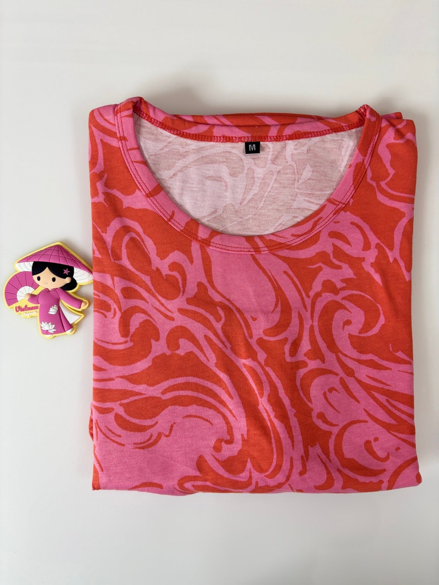 Cotton Fabric Pink and Orange Abstract Printed Maternity Maxi