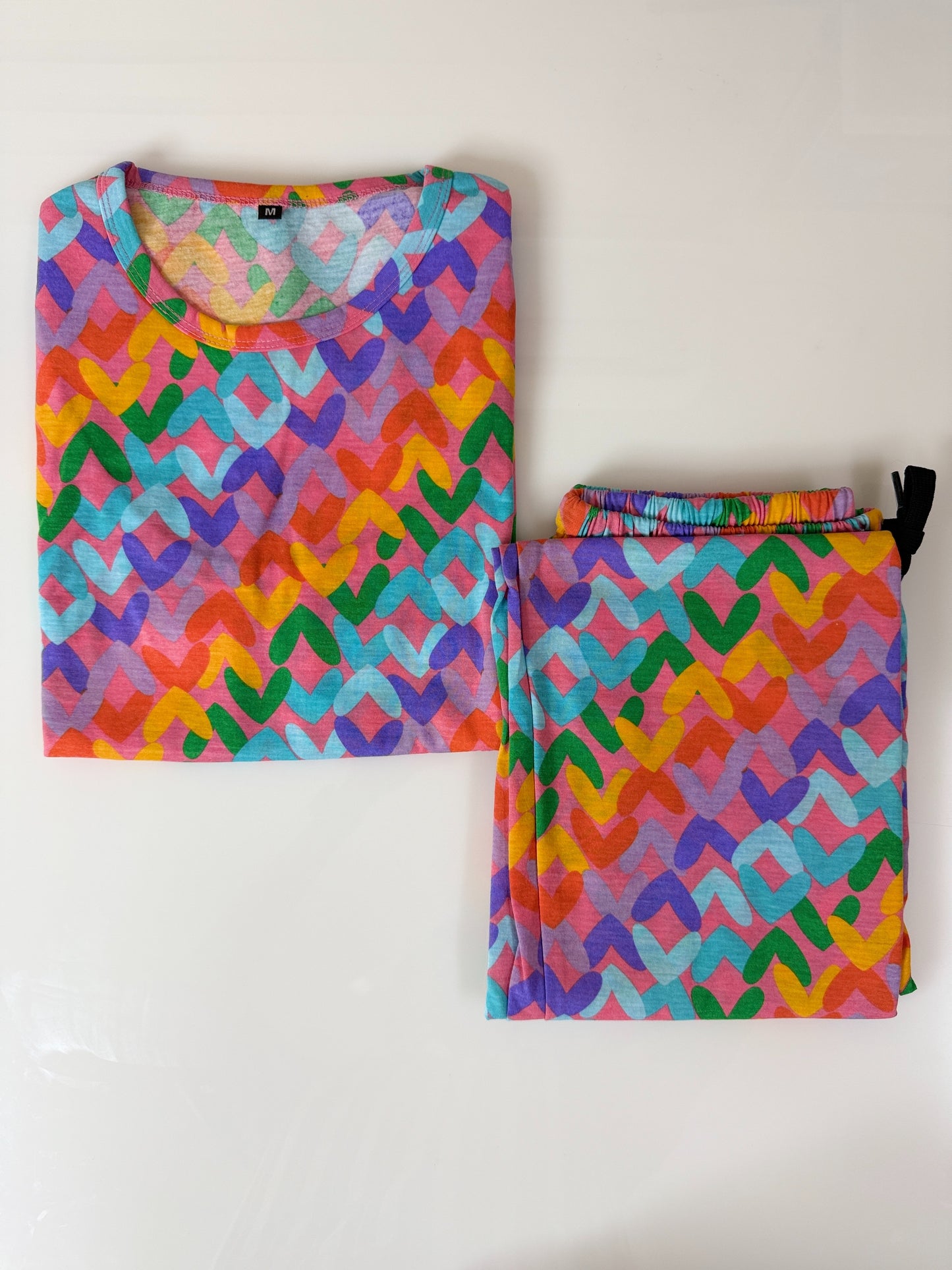 Pink Multicolor Heart Printed Feeding T-shirt And Pants