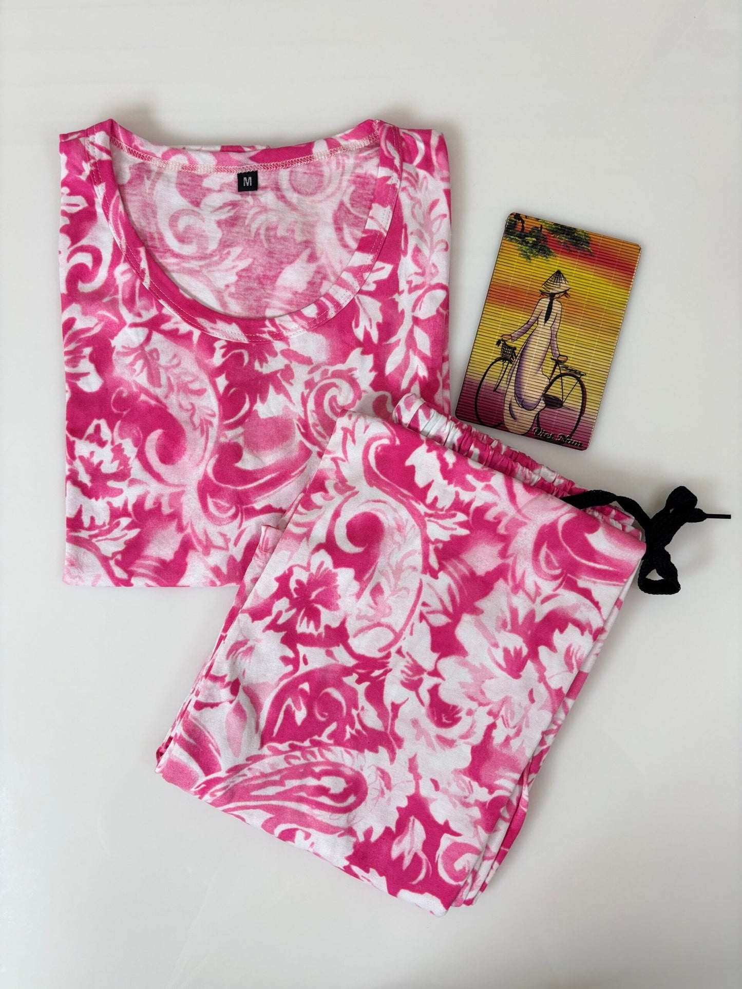 Pink Paisley Shapes Printed T-shirt with Combo Pant Set
