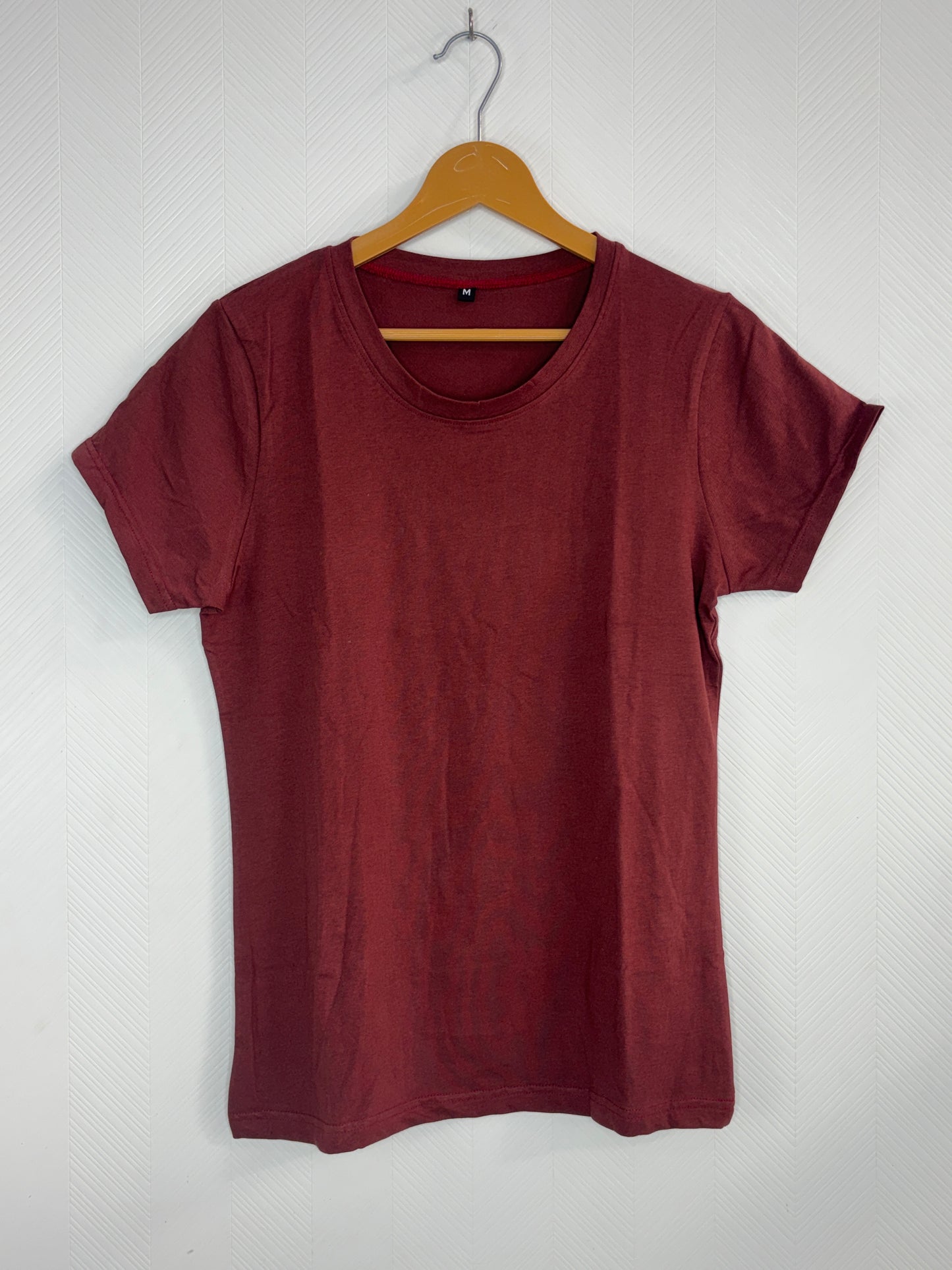 Women's Burgundy Solid Casual T-Shirt.
