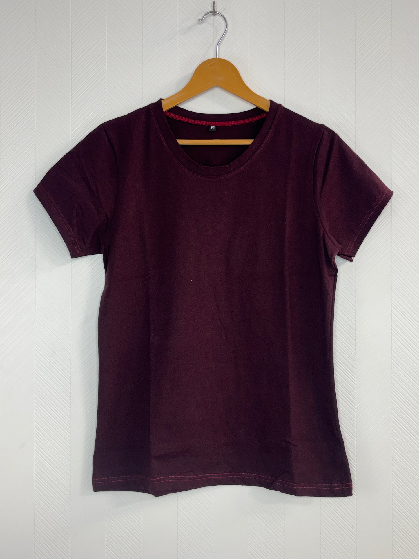 Women's Plum Solid Round Neck T-Shirt