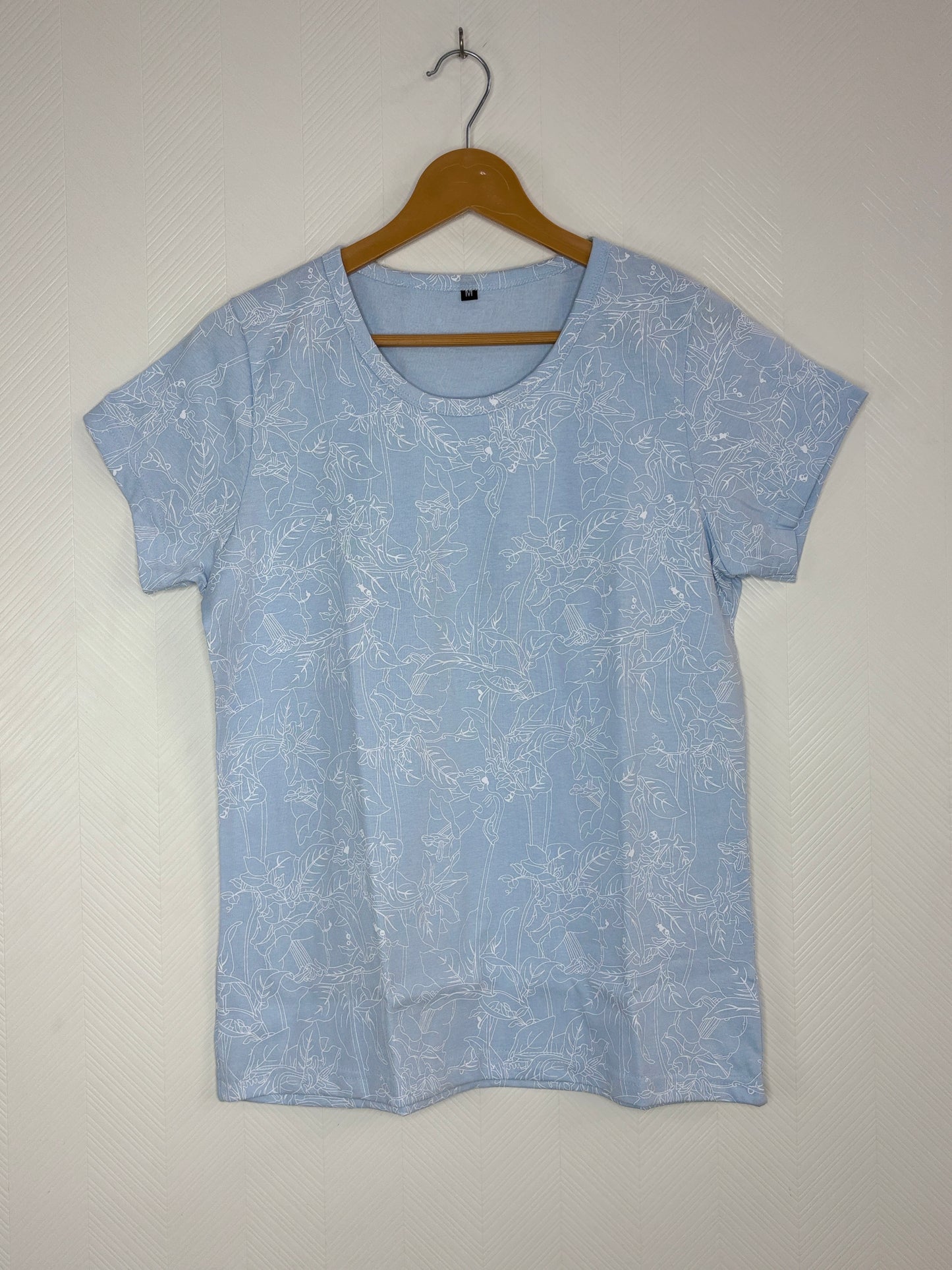 Women's Sky Blue Floral Print Round Neck T-Shirt