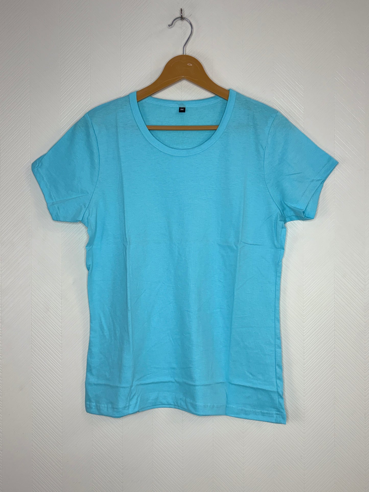 Women's Aqua Blue Solid Round Neck T-Shirt
