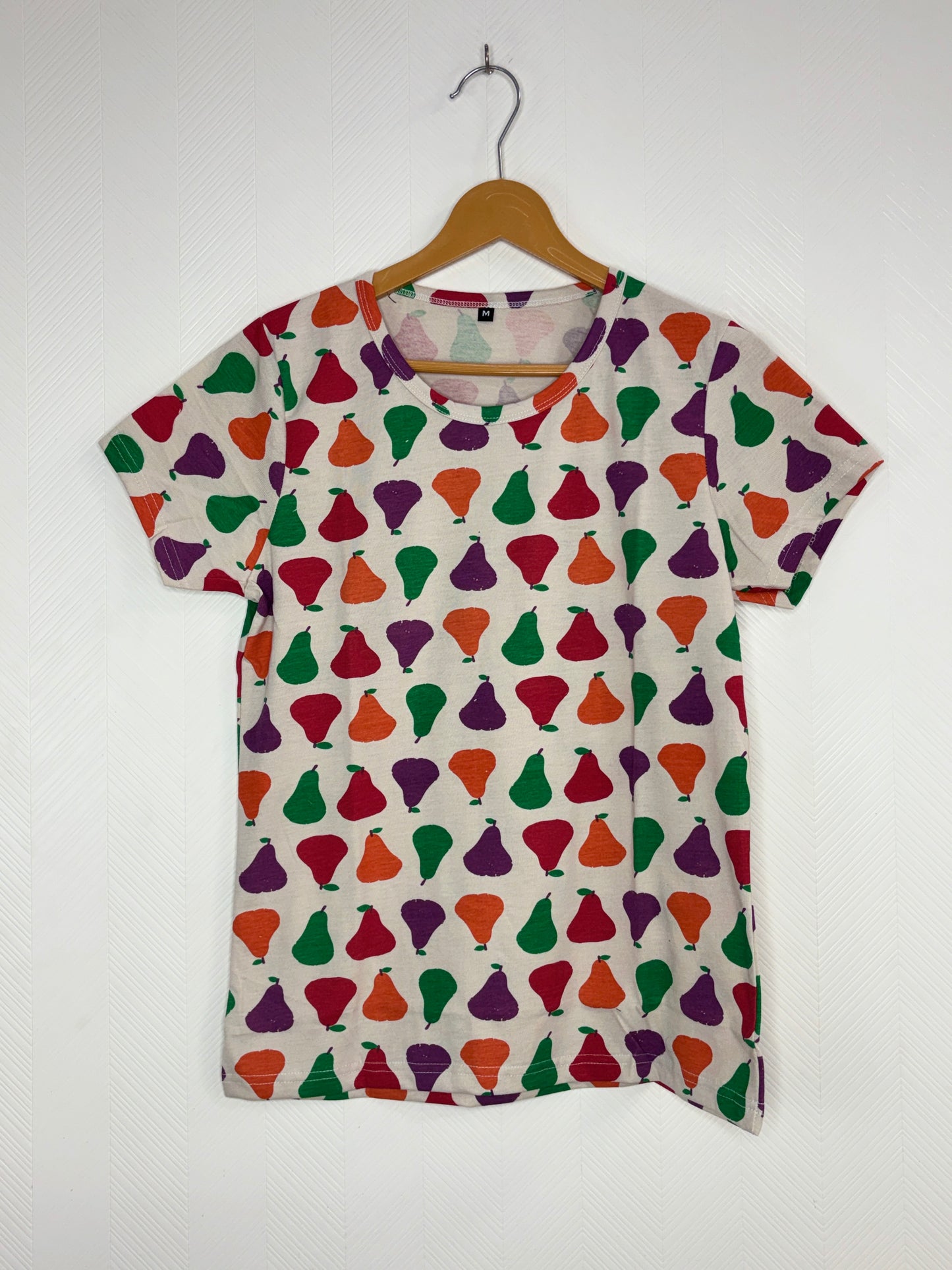 Women's Multicolor Pear Print Round Neck T-Shirt