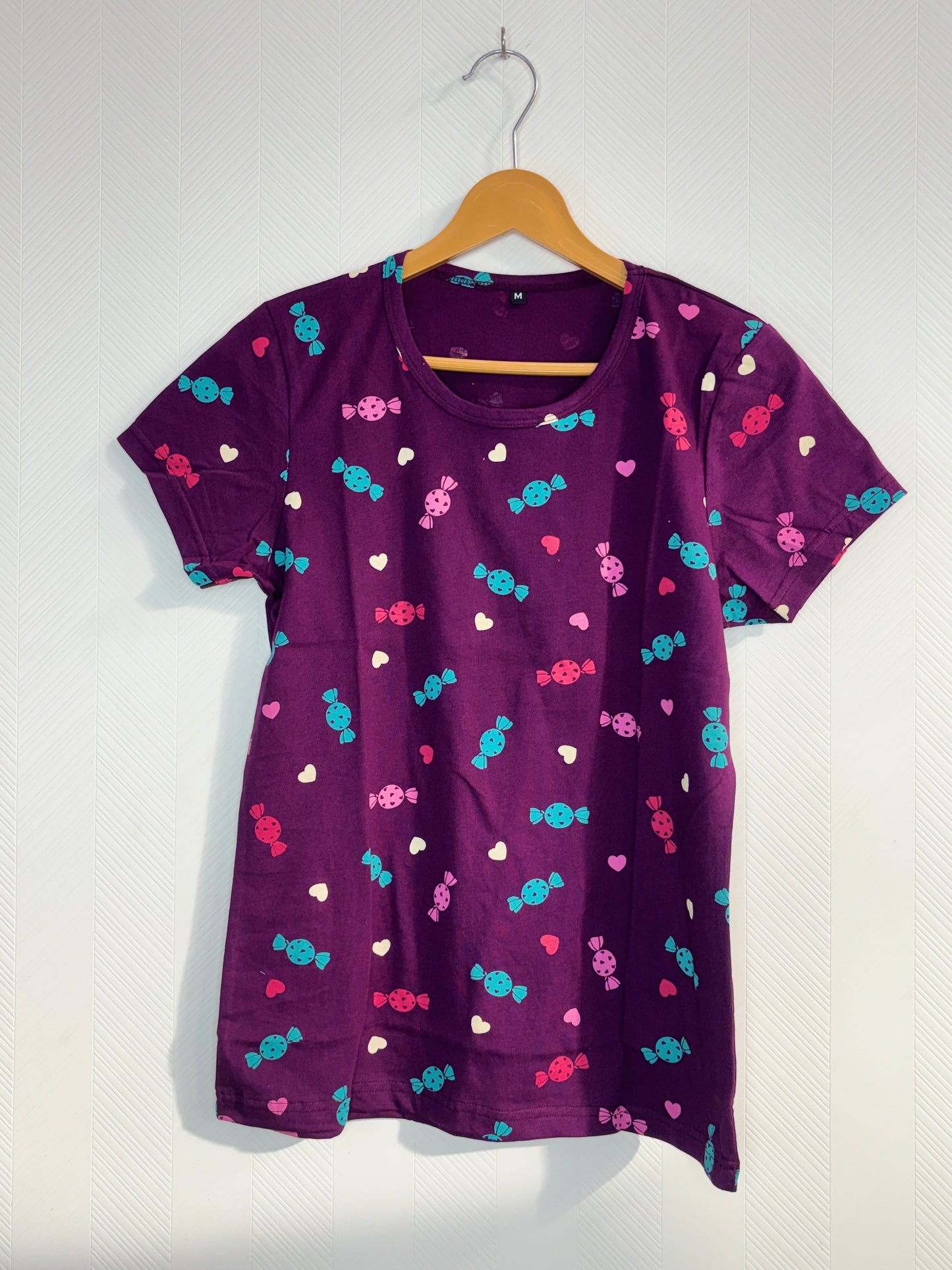 Purple Candy & Heart Print Women's T-Shirt