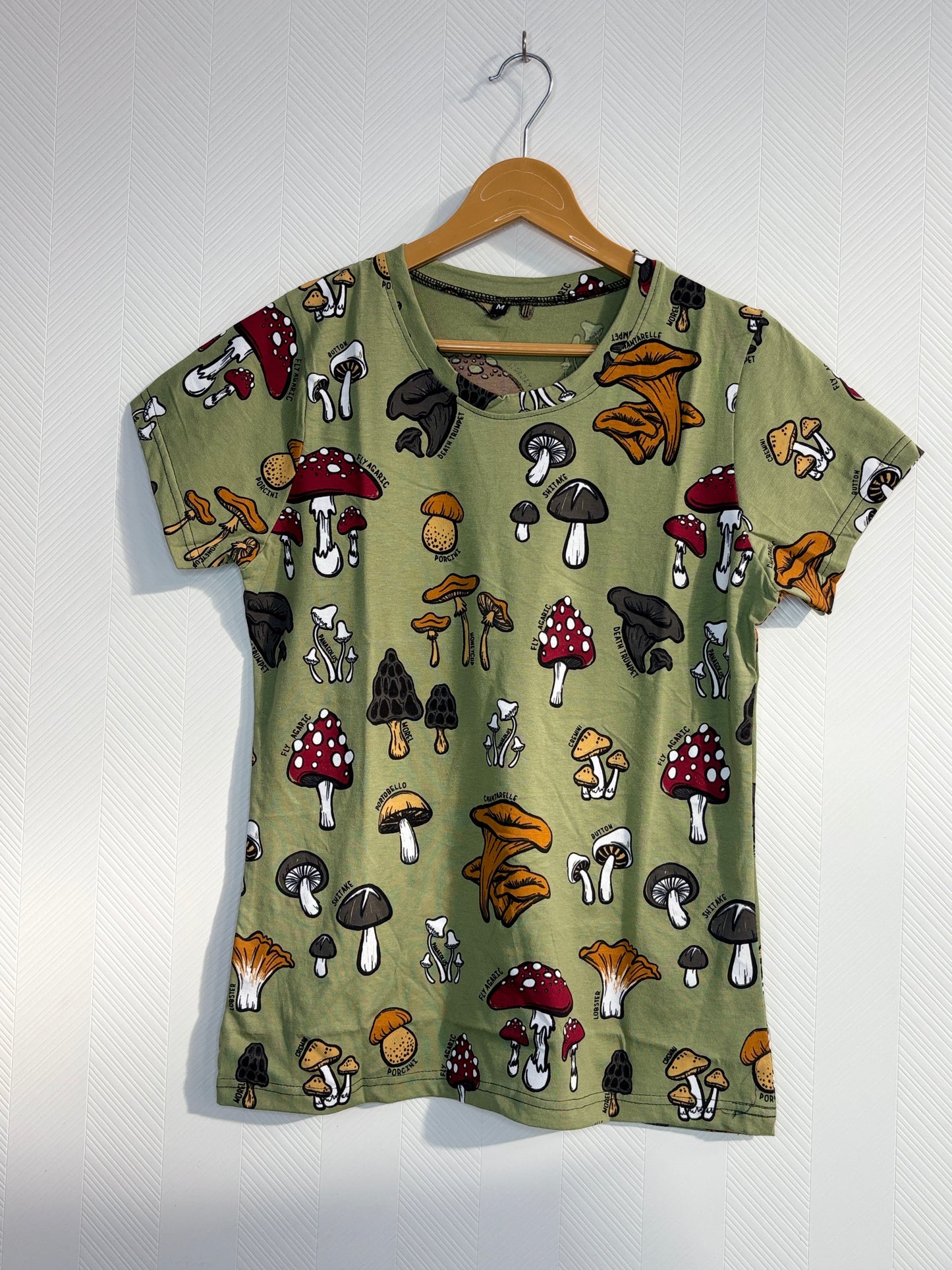 Olive Mushroom Print Womens Tshirt