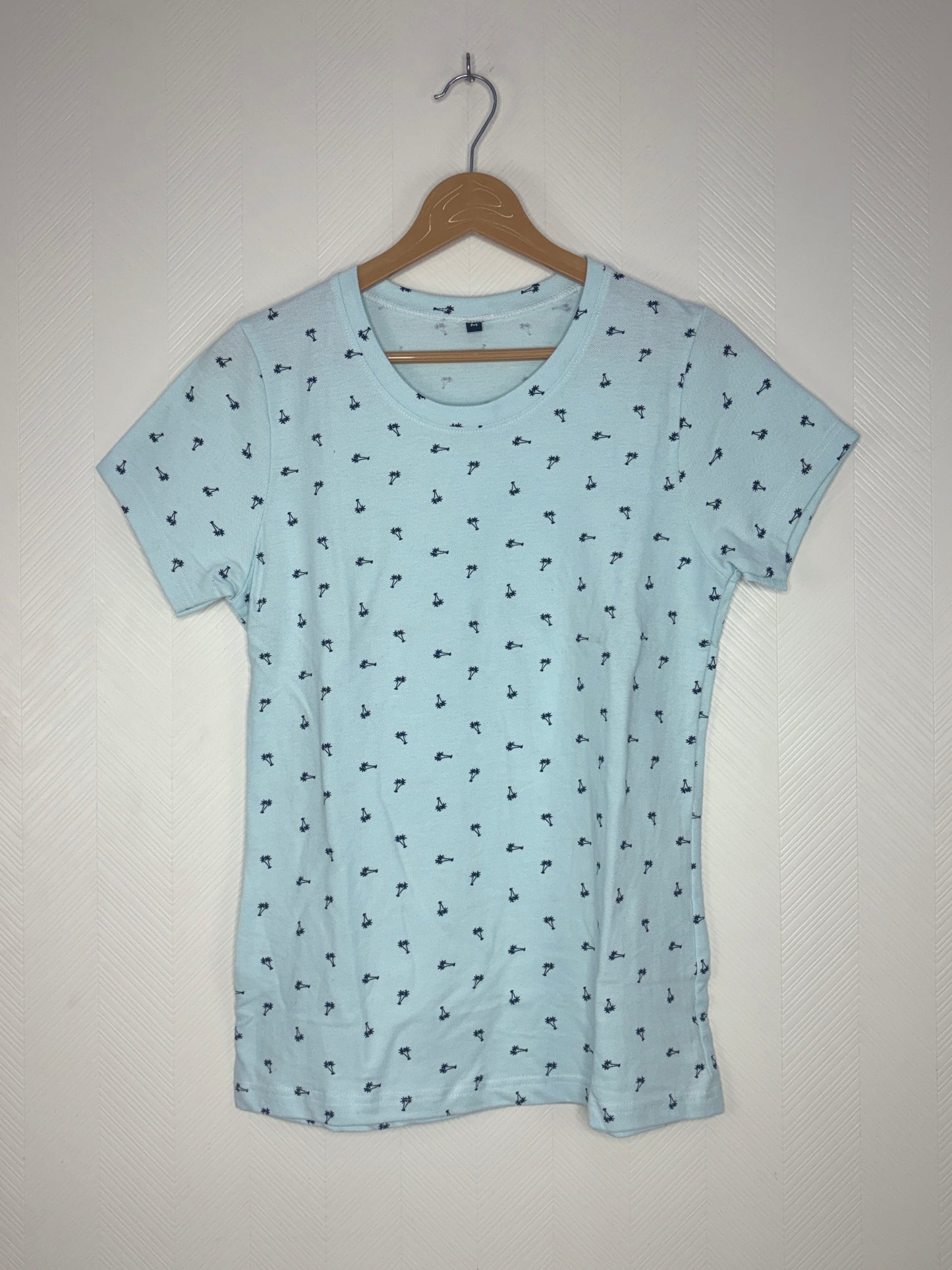 Light Blue Palm Tree Print Women's T-Shirt