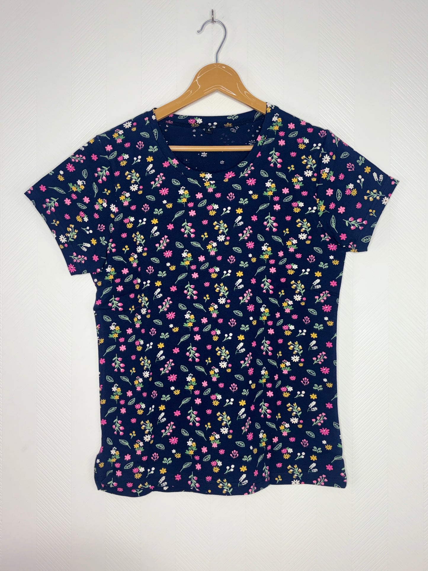 Navy Blue Floral Print Women's T-Shirt