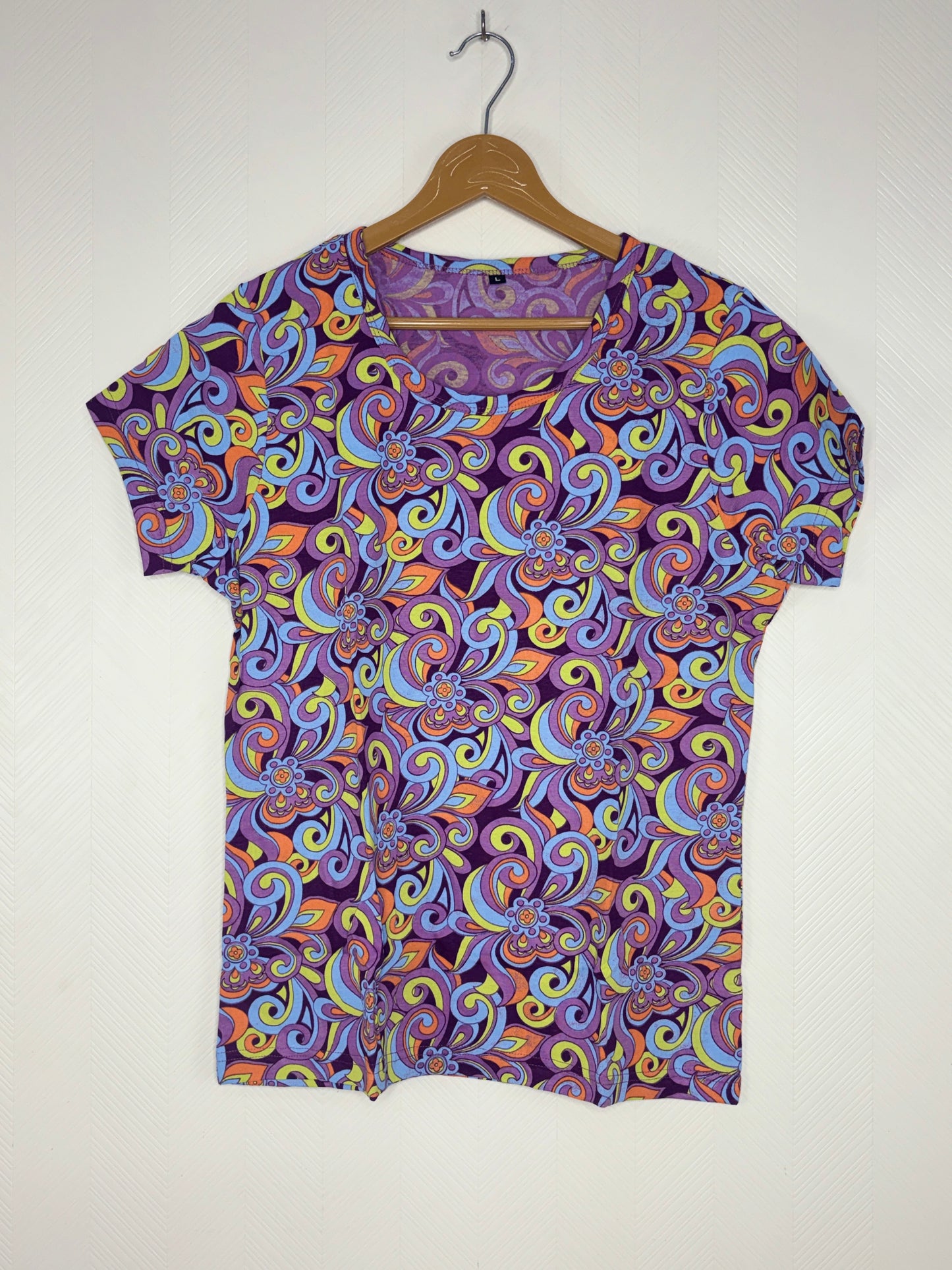 Purple Psychedelic Floral Swirl Print Women's T-Shirt