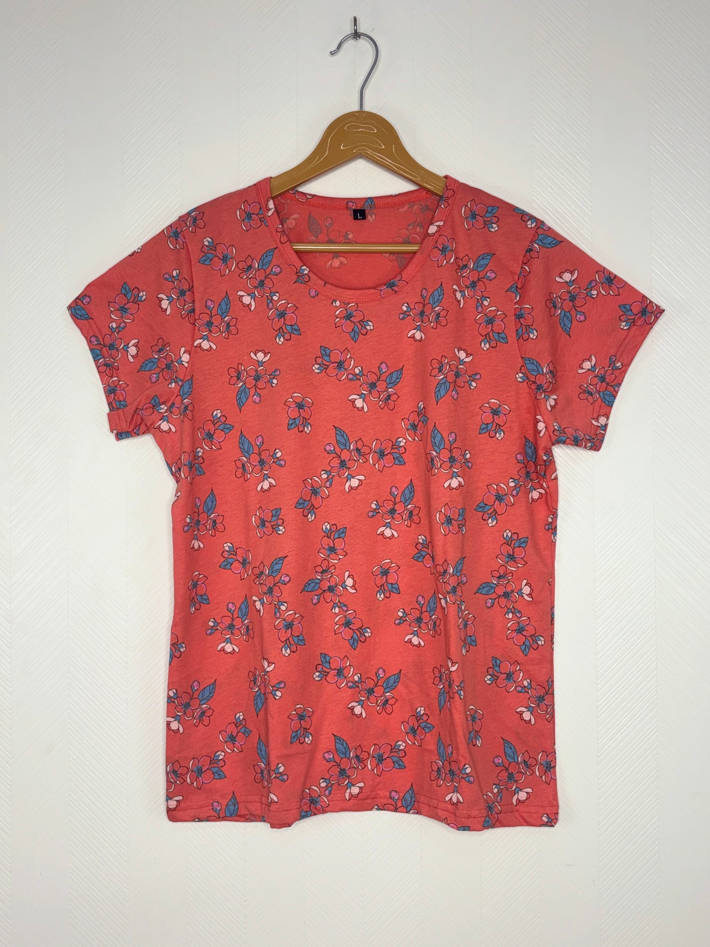 Coral Pink Floral Print Women's T-Shirt