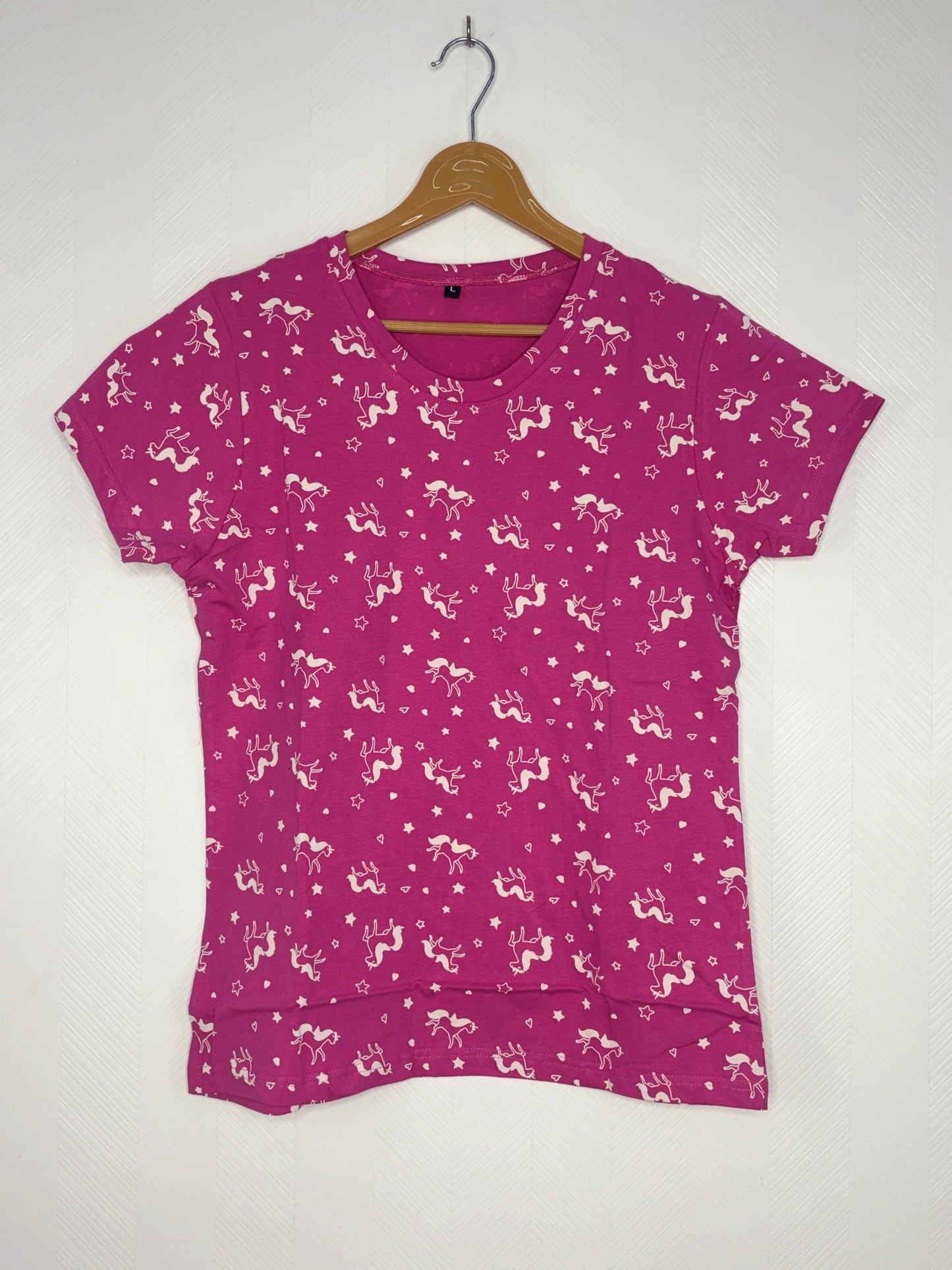 Fuchsia Pink Unicorn Print Women's T-Shirt
