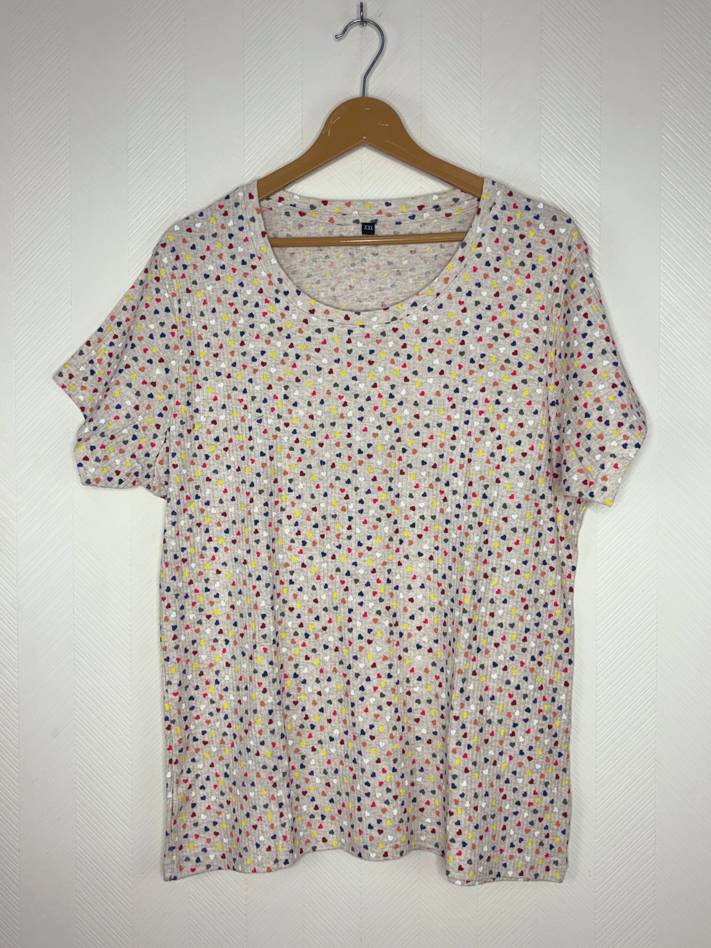 Grey Melange Heart Print Women's T-Shirt