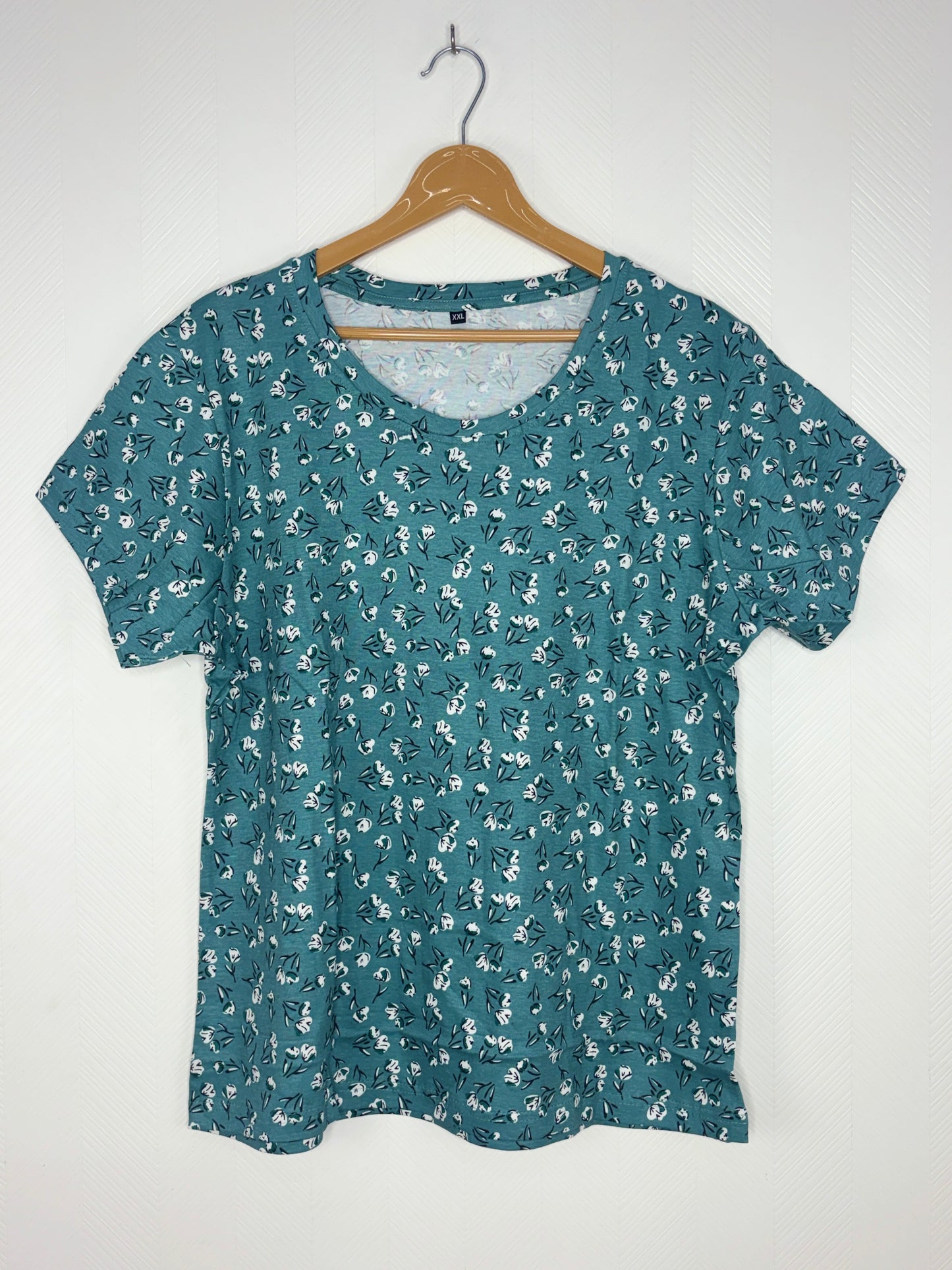 Teal Blue Floral Print Women's T-Shirt