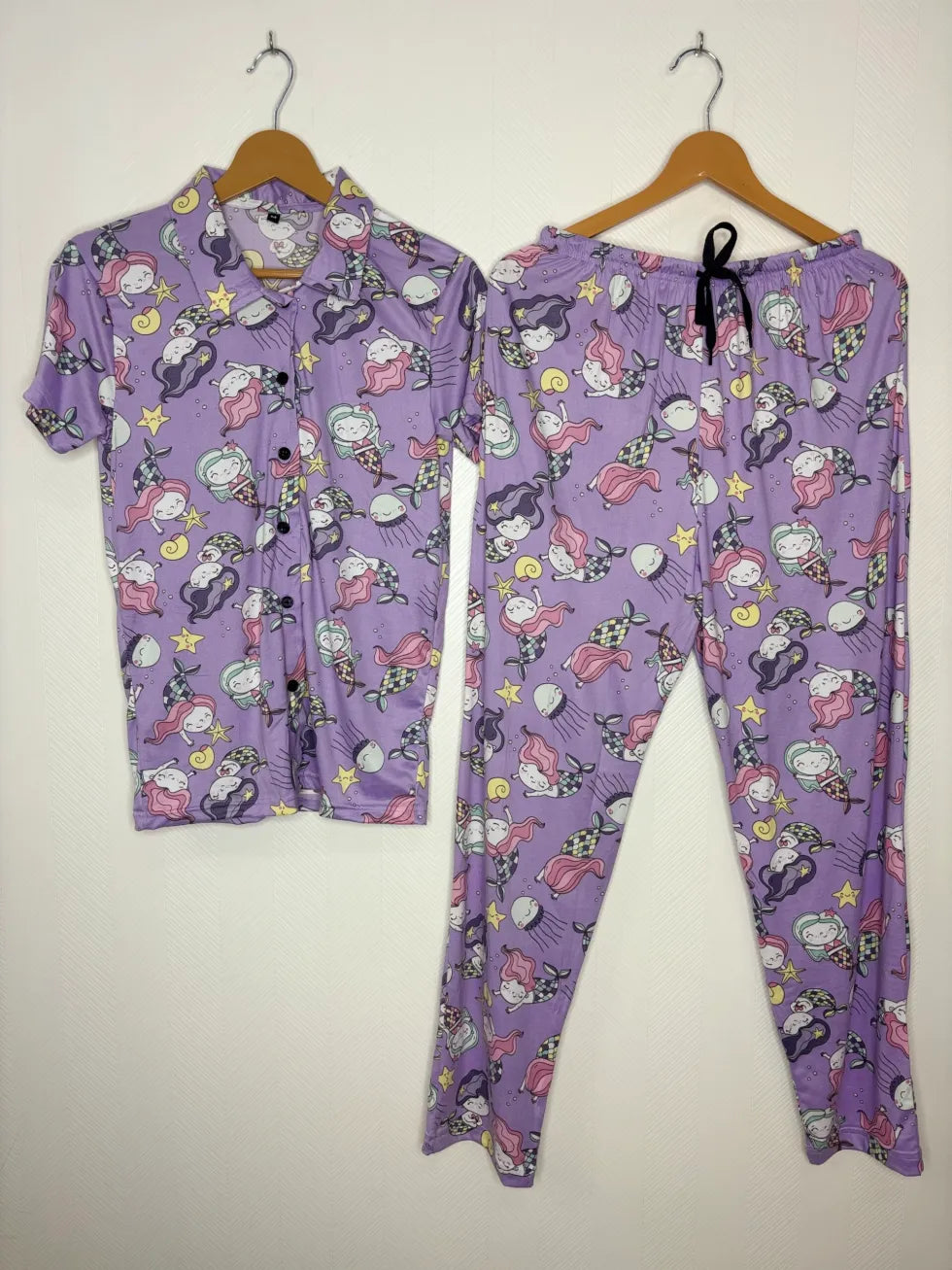 Spun Fabric Lavender Novelty Printed Shirt and Pant Coords