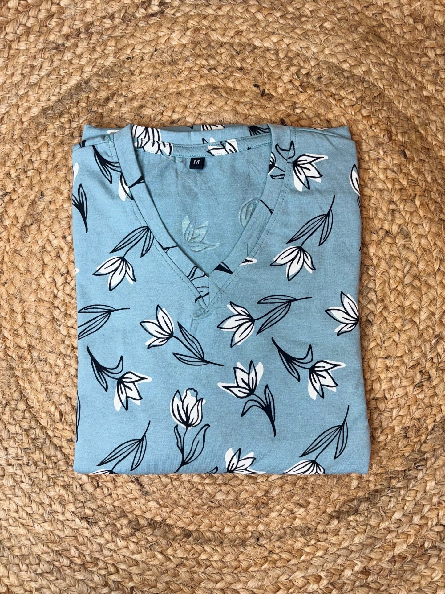 Blue White Floral Printed Lounge Frock