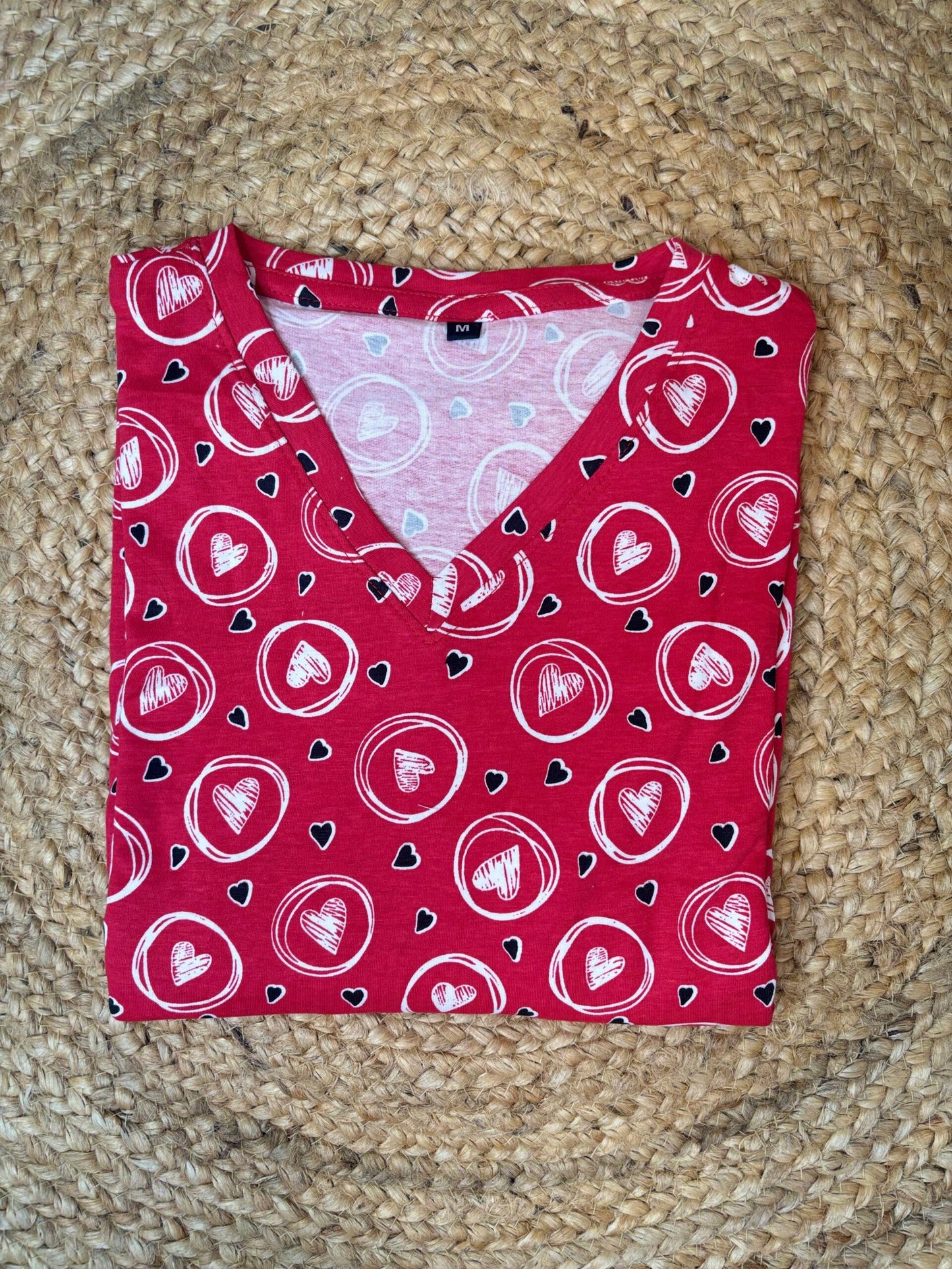 Red Round White Heart Printed Lounge Frock