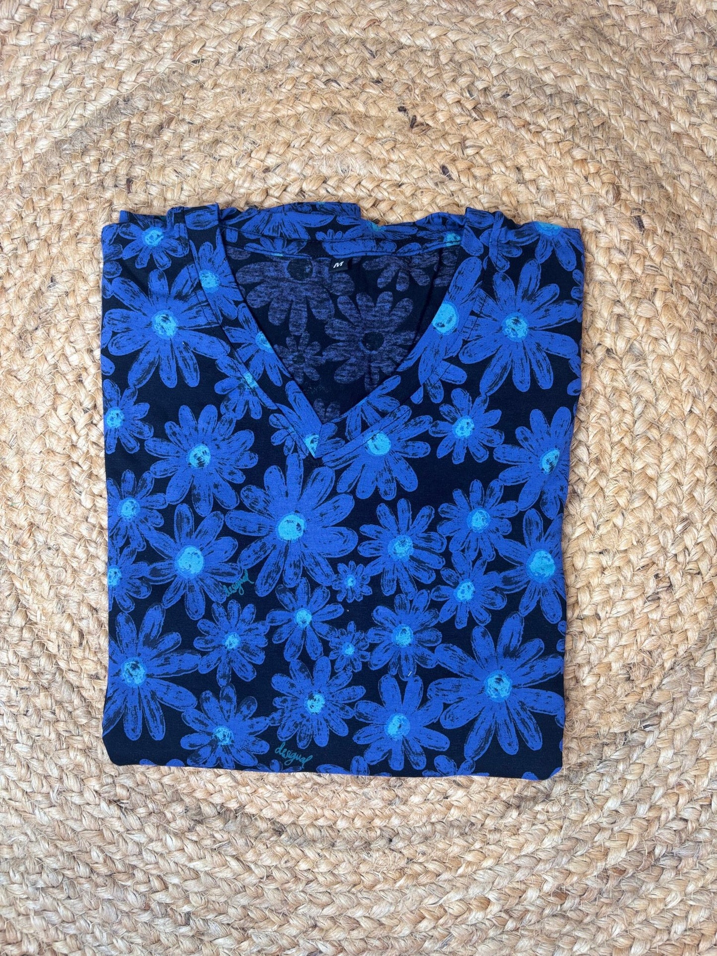 Black Blue Flower Printed Lounge Frock