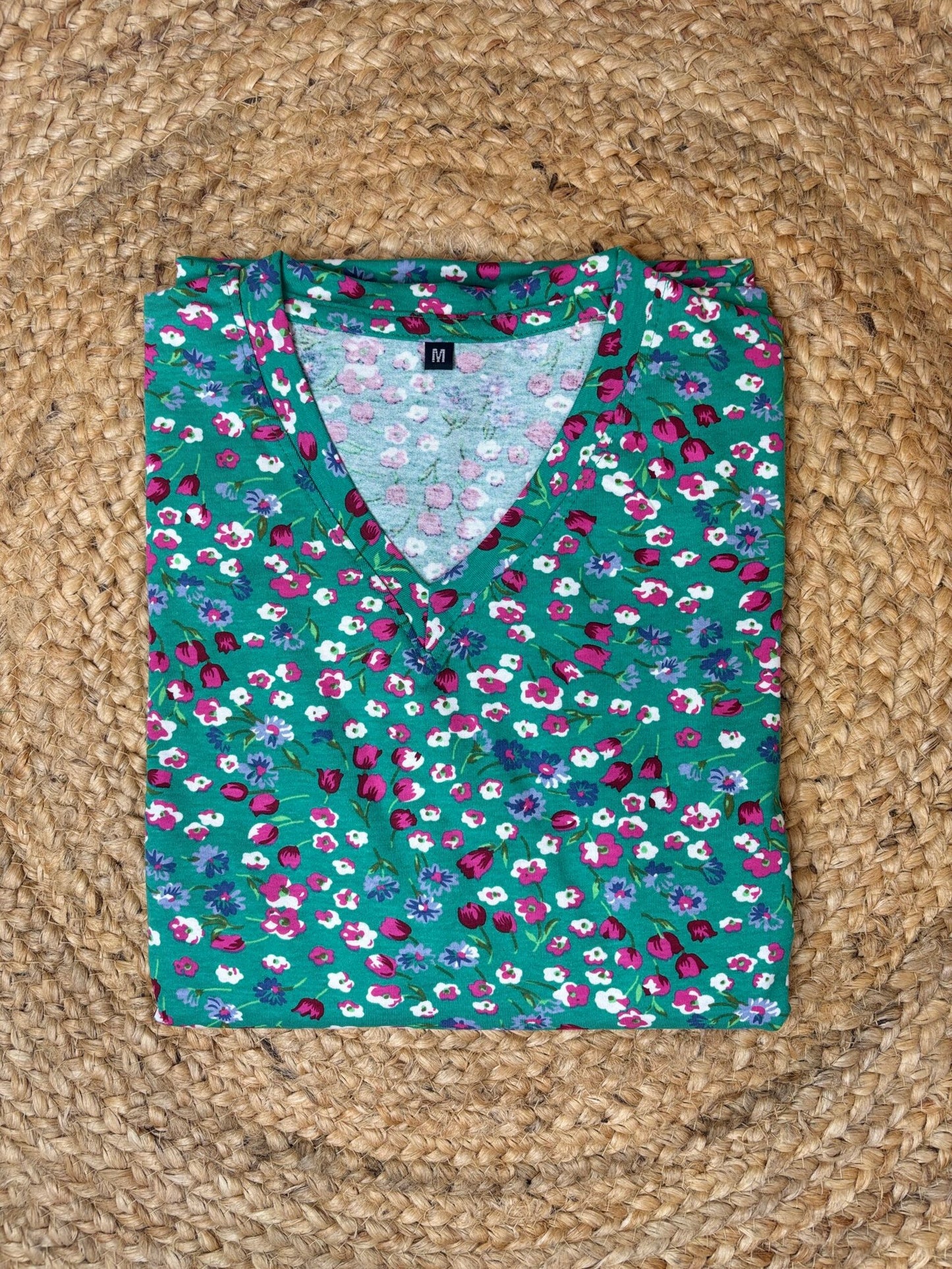 Teal Pink Flower Printed Lounge Frock