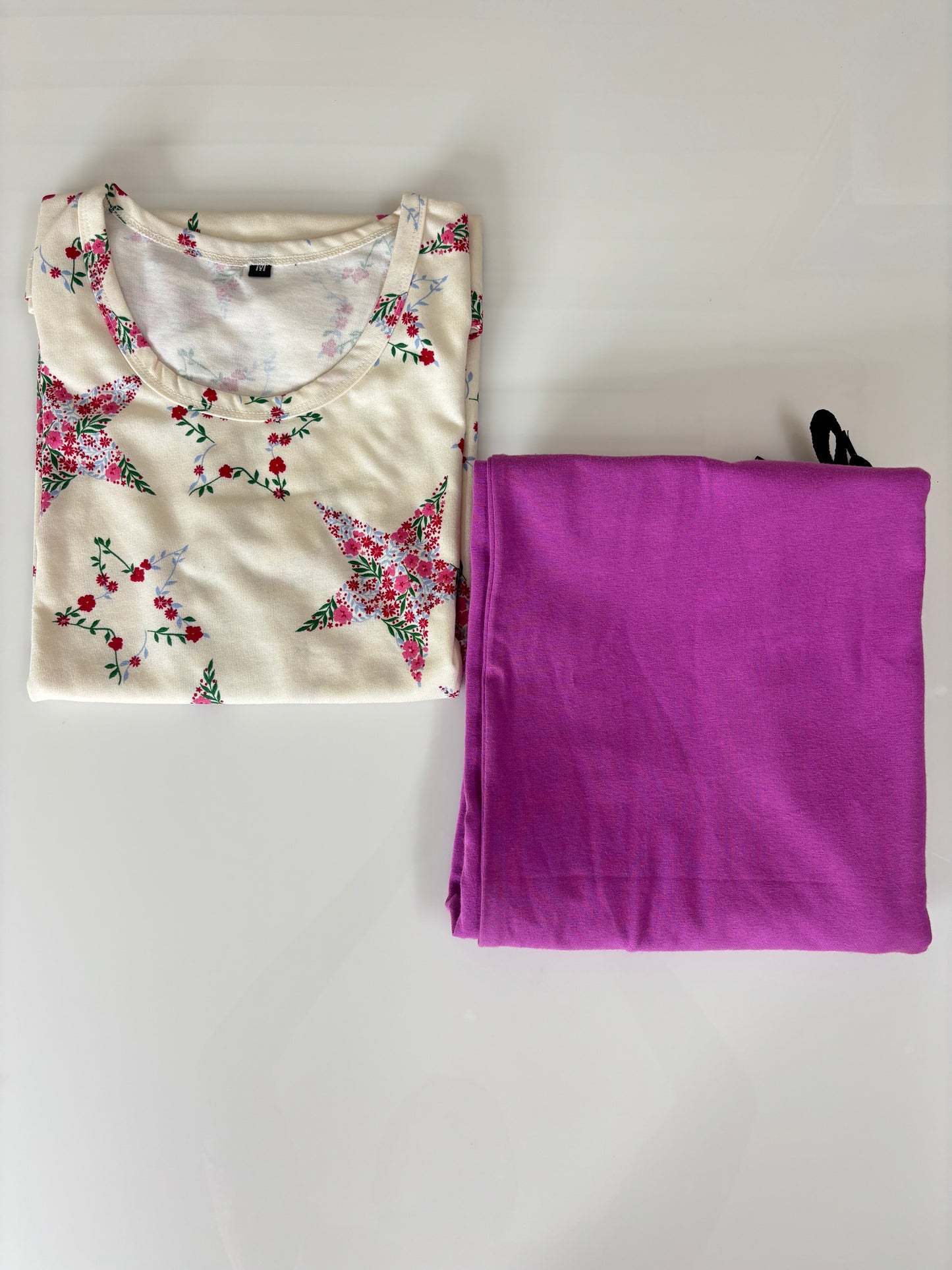 Women's Floral T-Shirt and Purple Palazzo Pant Set