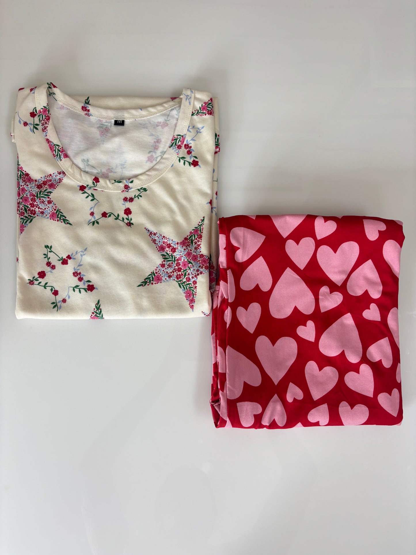 Women's Floral Star T-Shirt and Red Heart Print Spun Fabric Palazzo Pant Set