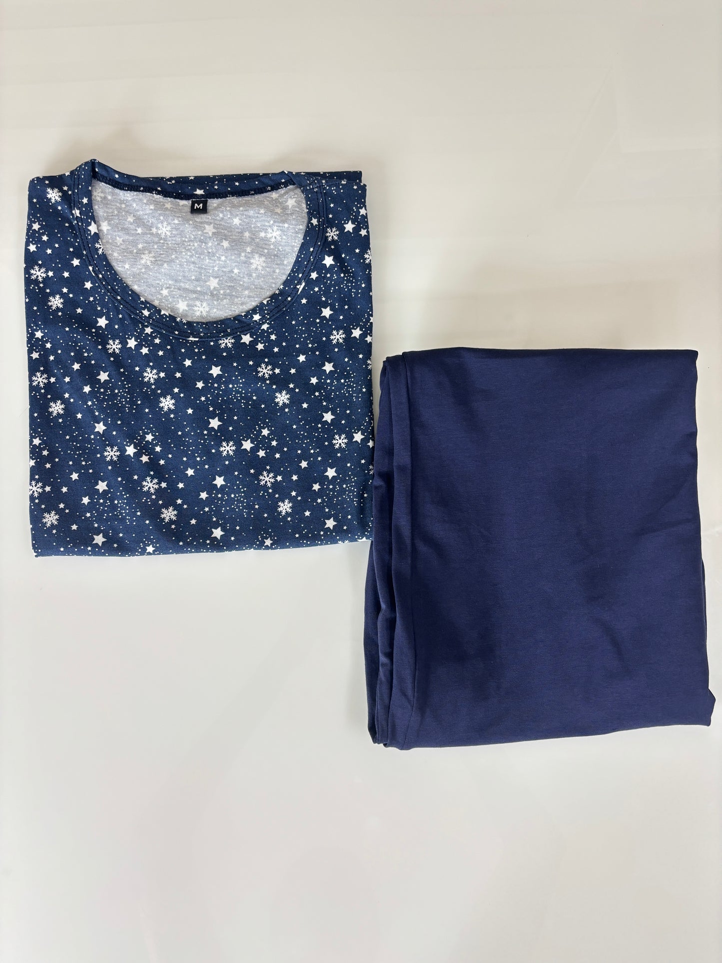 Women's Navy Blue Star and Snowflake Print T-Shirt and Palazzo Pant Set