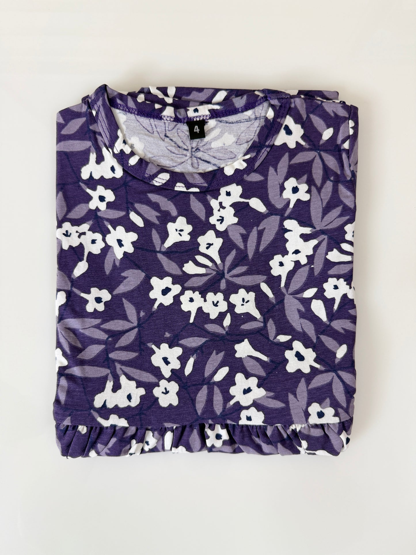 Purple Floral Print Kids Frock