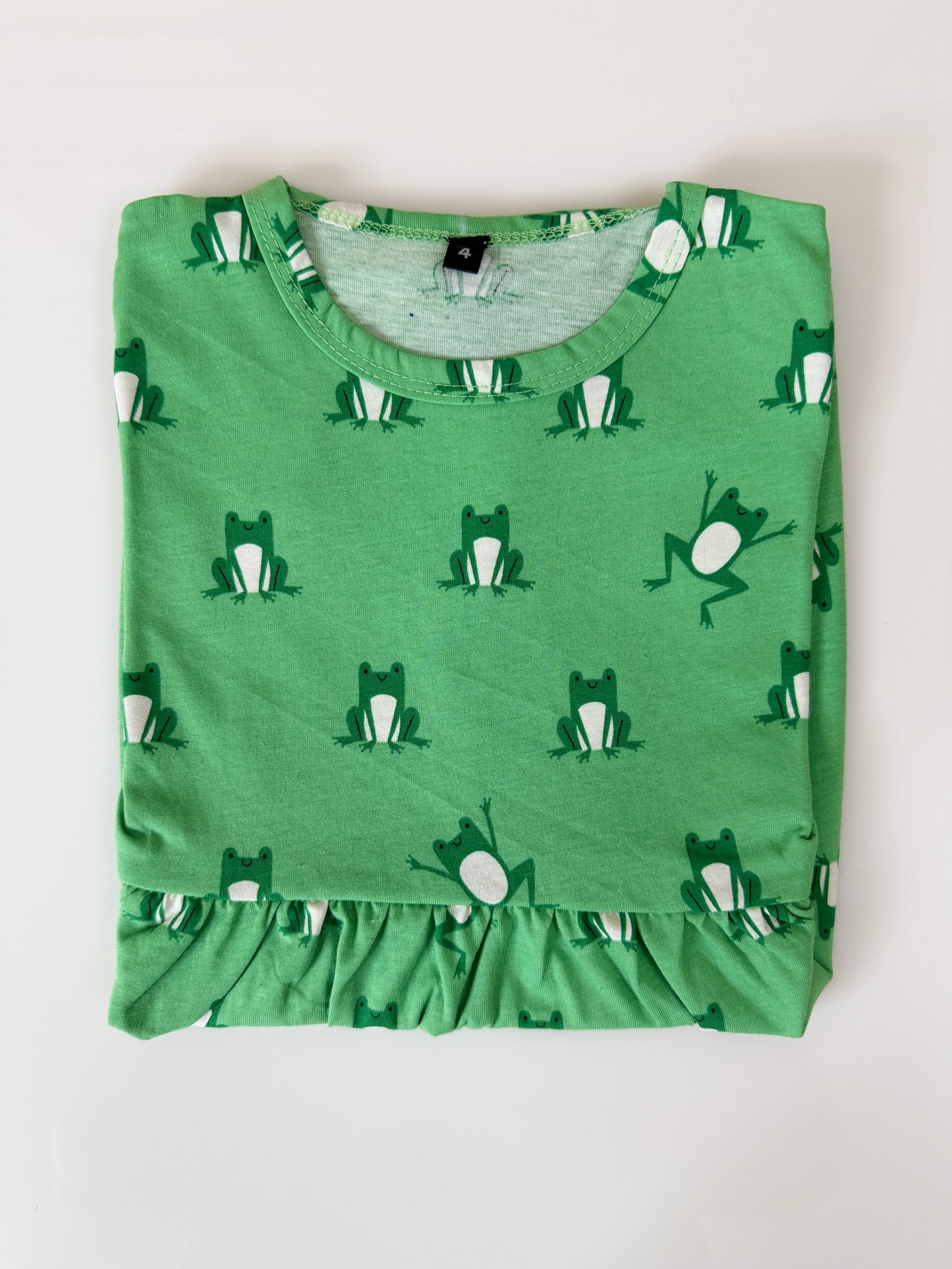 Green Frog Print Kids Frock
