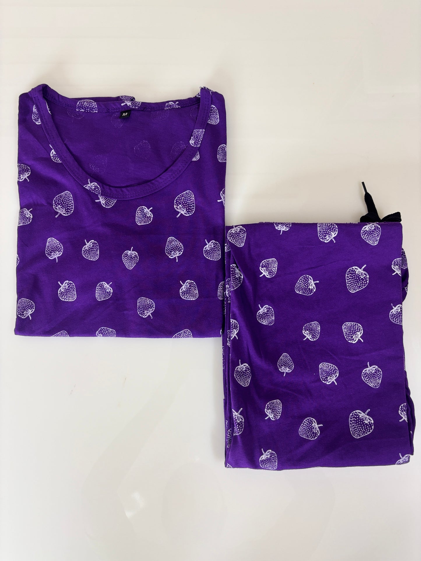 Women's Royal Purple Strawberry Print Lounge T-Shirt & Pant Set