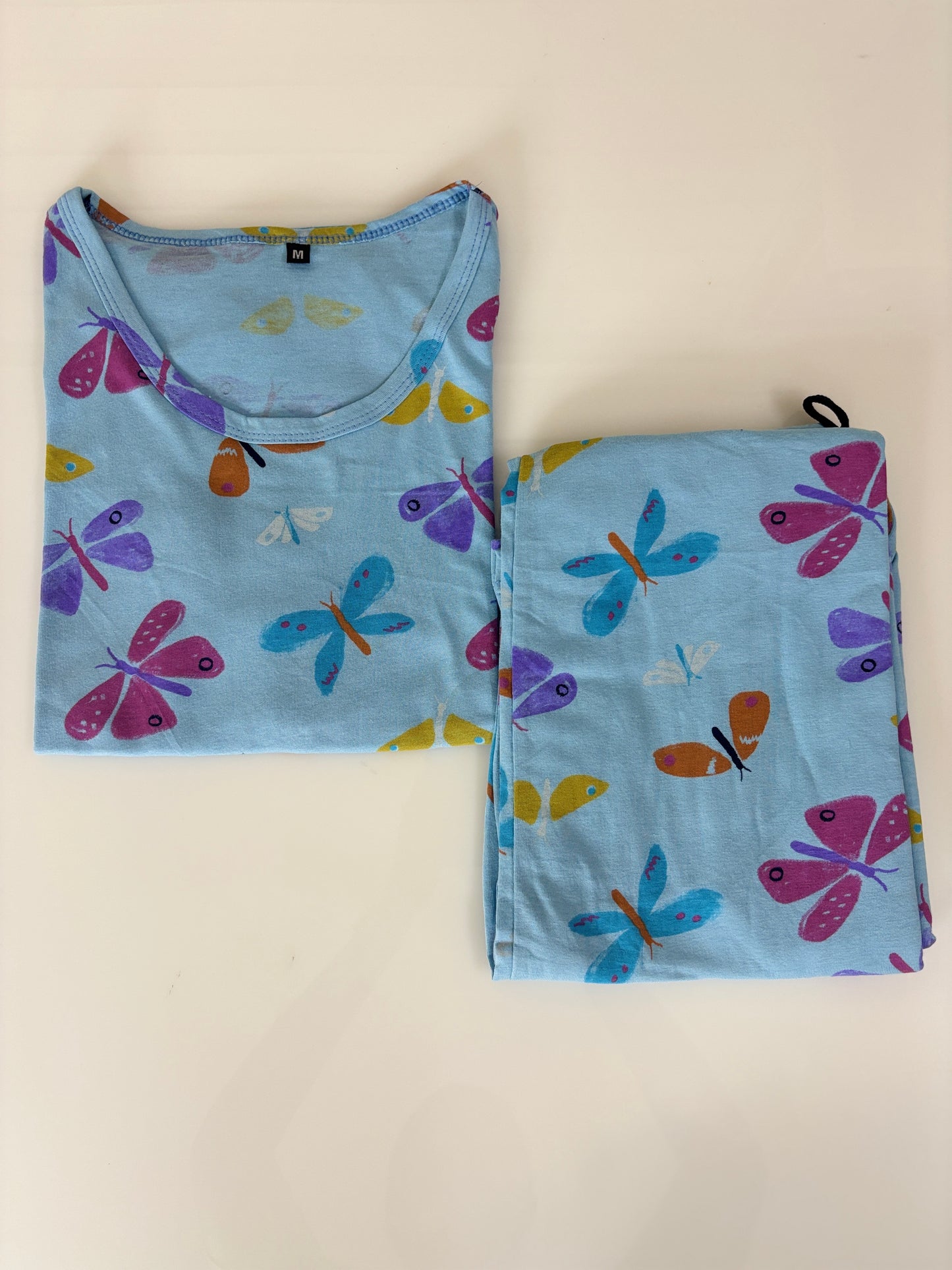 Women's Baby Blue Dragonfly Print Lounge T-Shirt & Pant Set