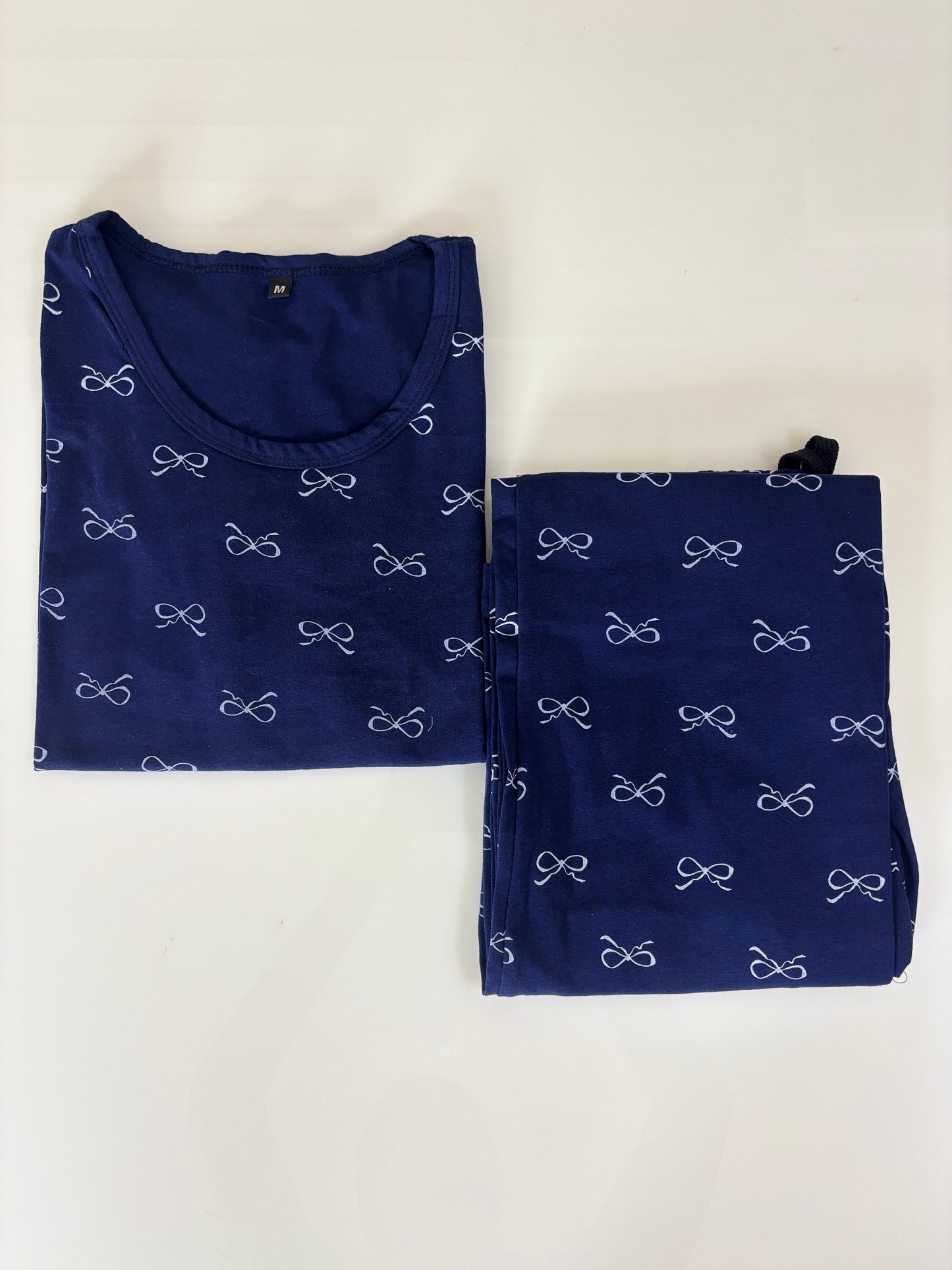 Women's Royal Blue Bow Print Lounge T-Shirt & Pant Set