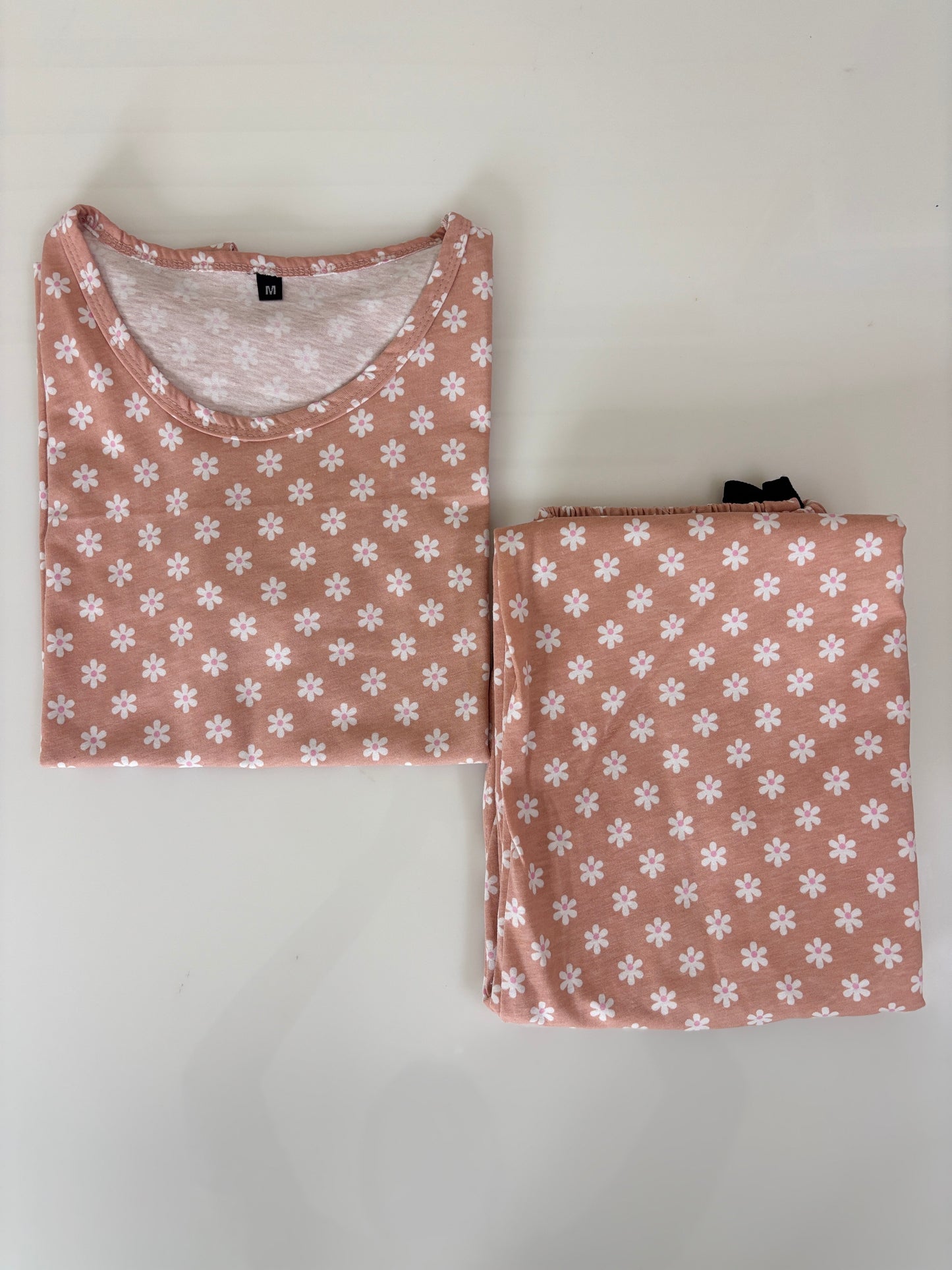 Women's Blush Pink Daisy Print Lounge T-Shirt & Pant Set