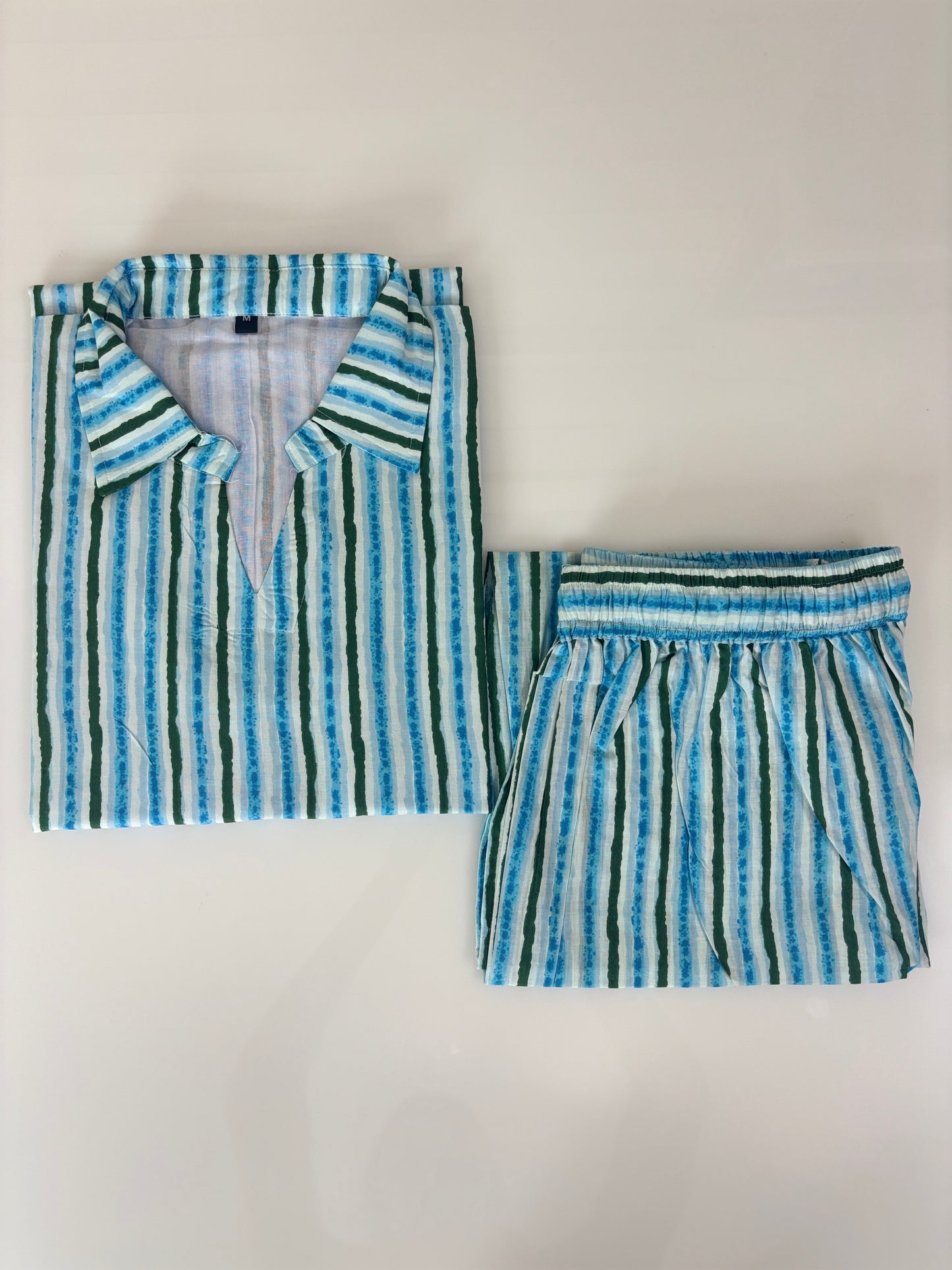 Sky Blue Striped Print Outdoor Wear Co-ords