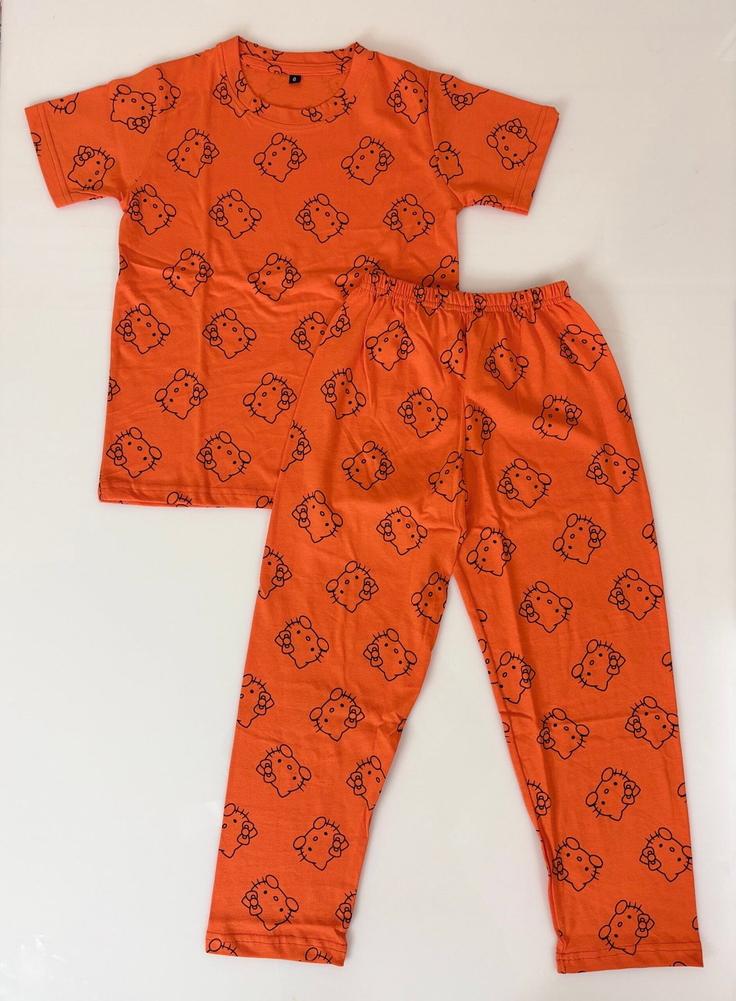 Orange Kitty's Printed T-Shirt and Pant Co-ords
