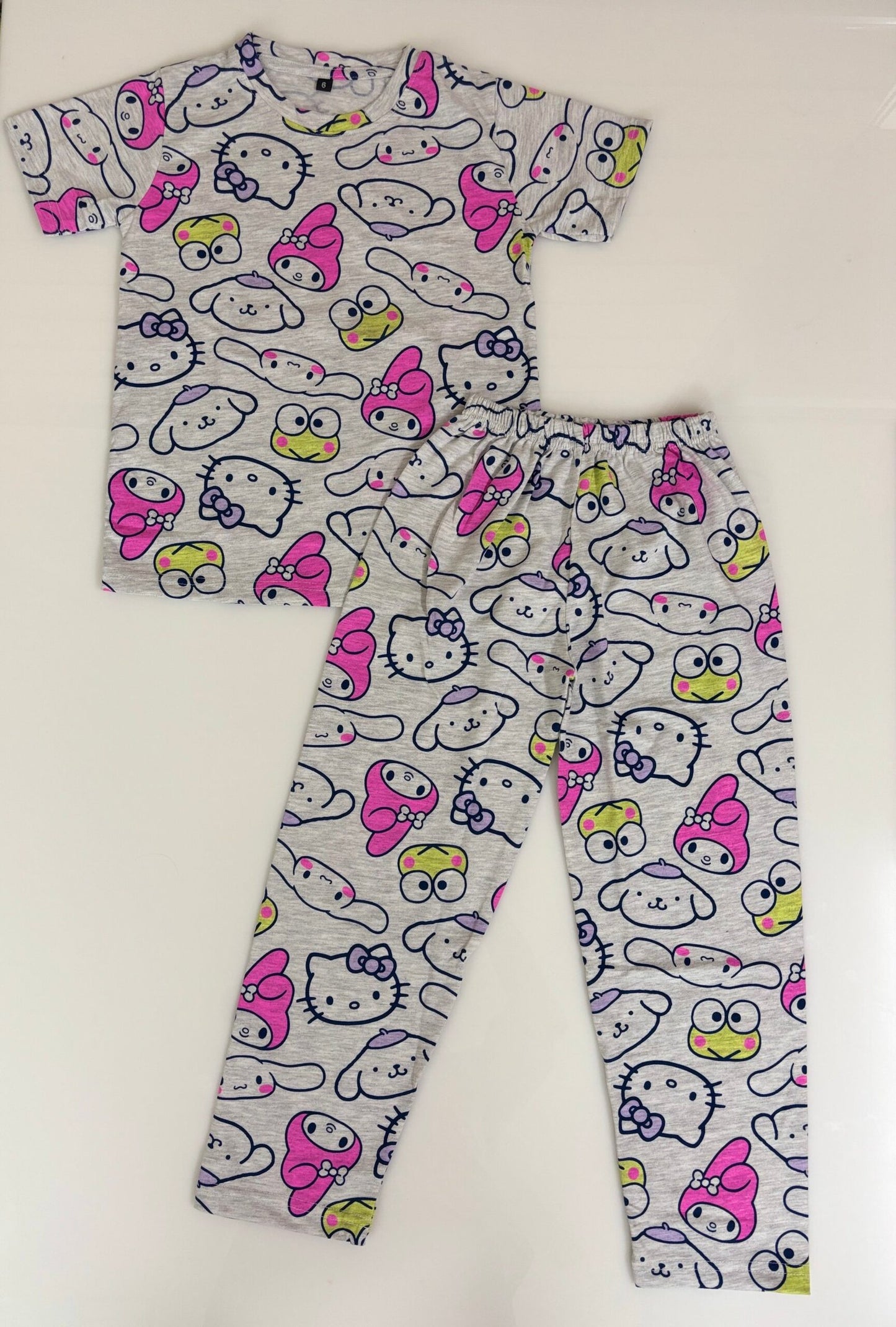 Light Grey Cartoon's Printed T-Shirt and Pant Co-ords